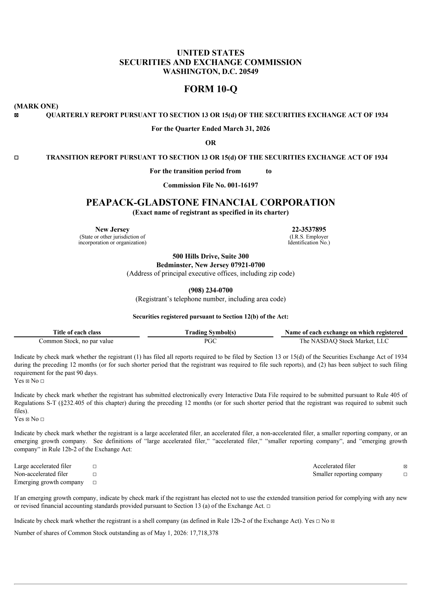 Peapack-Gladstone Financial's Q1 2026 Quarterly report