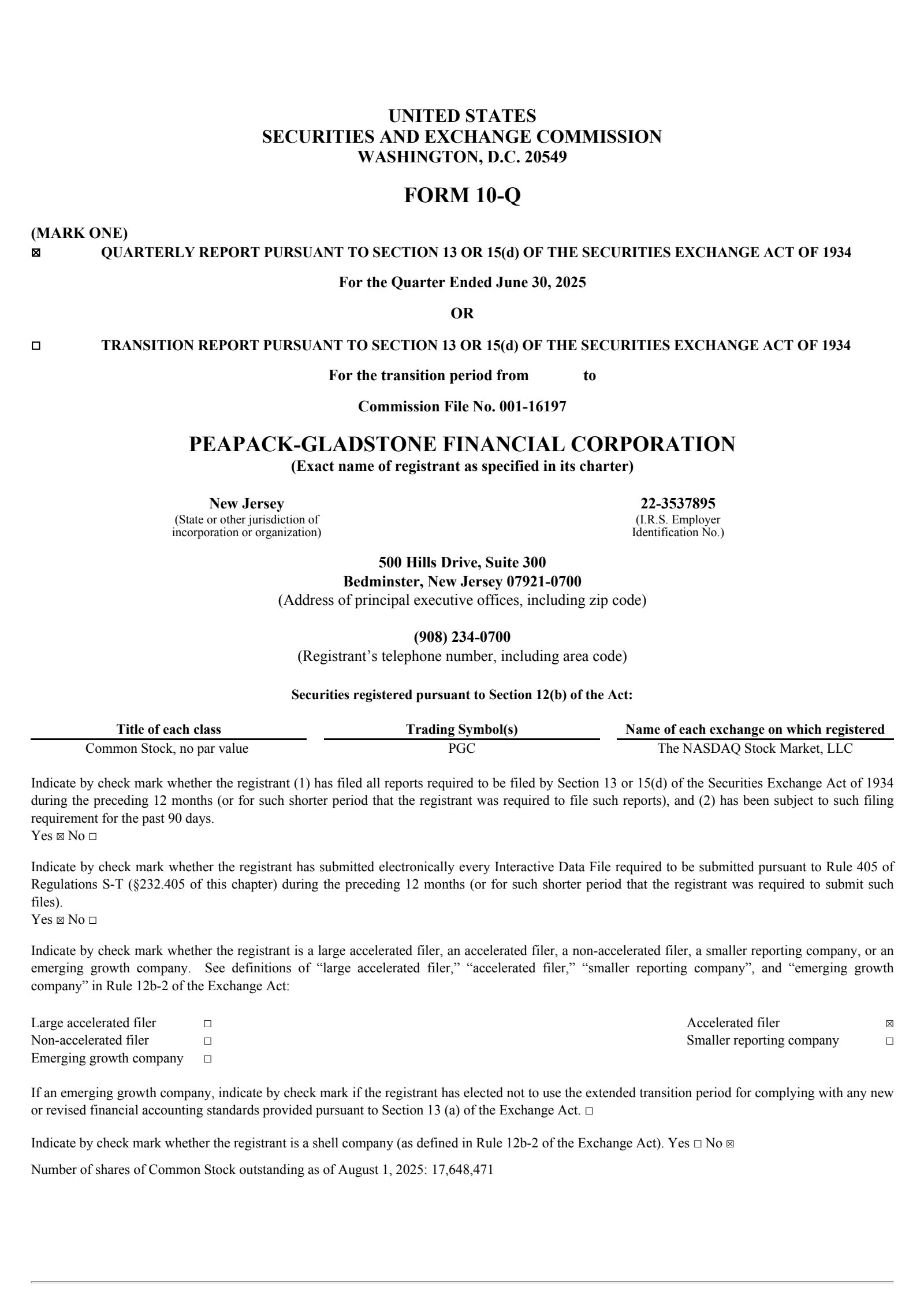 Peapack-Gladstone Financial's Q2 2025 Quarterly report