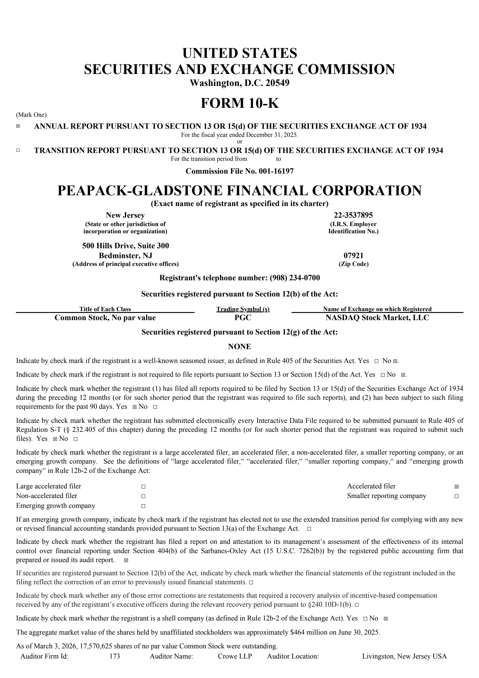 Peapack-Gladstone Financial's Q4 2025 Annual report
