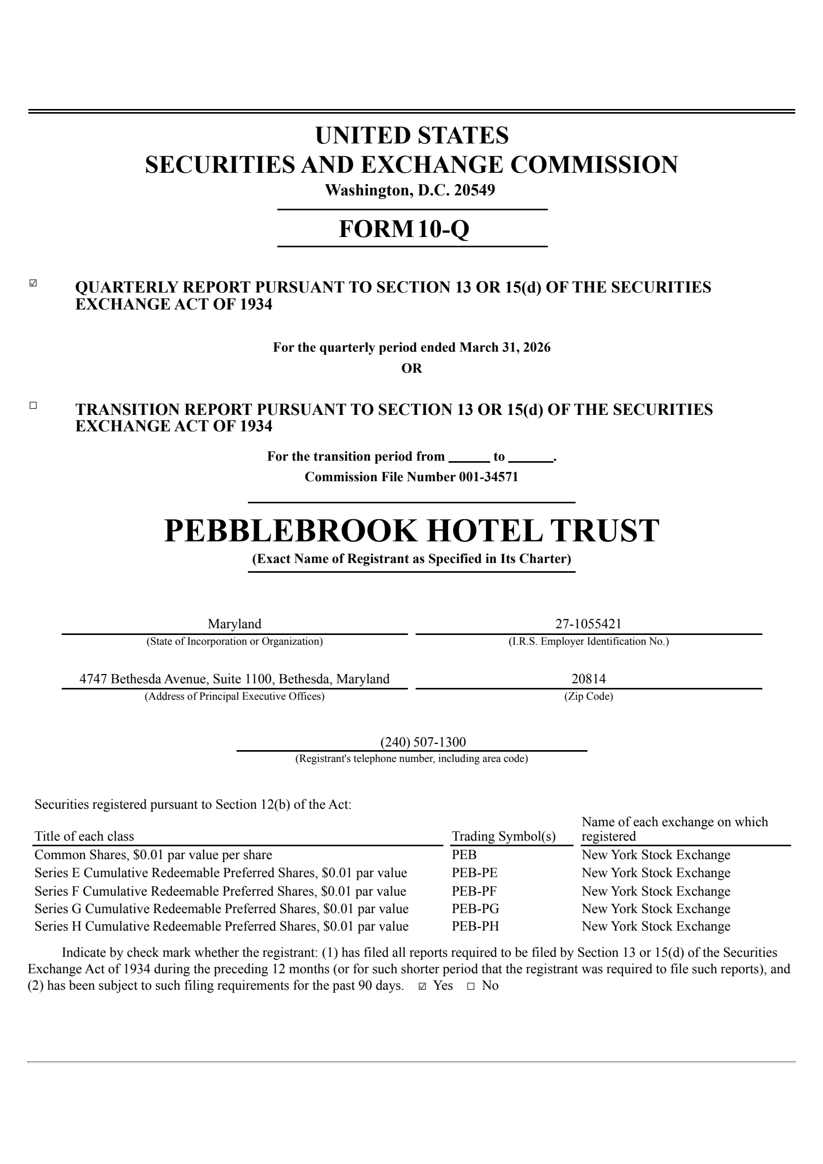 Pebblebrook Hotel Trust's Q1 2026 Quarterly report