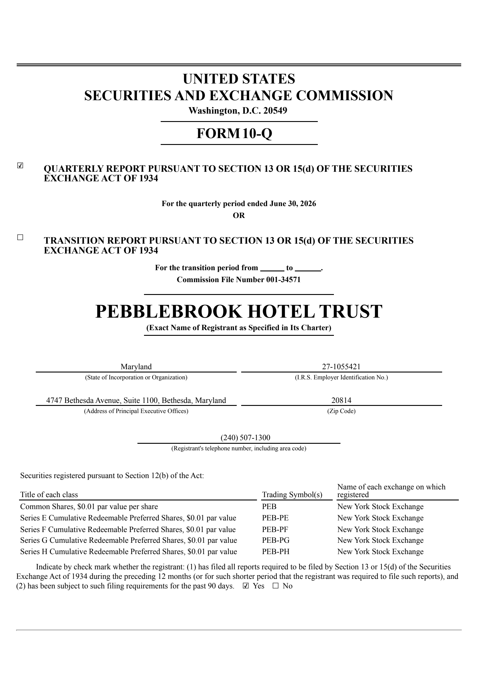 Pebblebrook Hotel Trust's Q2 2026 Quarterly report