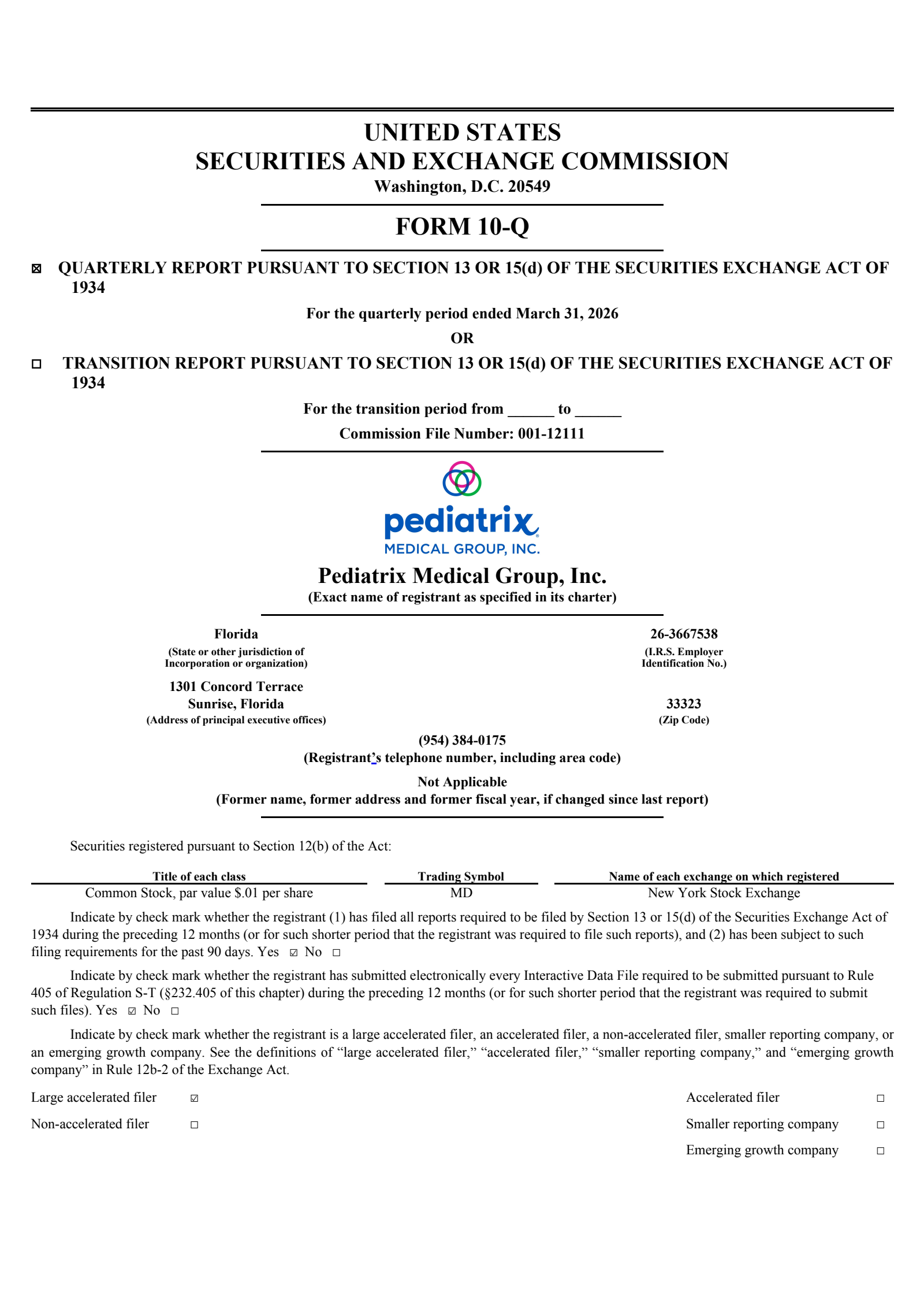 Pediatrix Medical Group's Q1 2026 Quarterly report