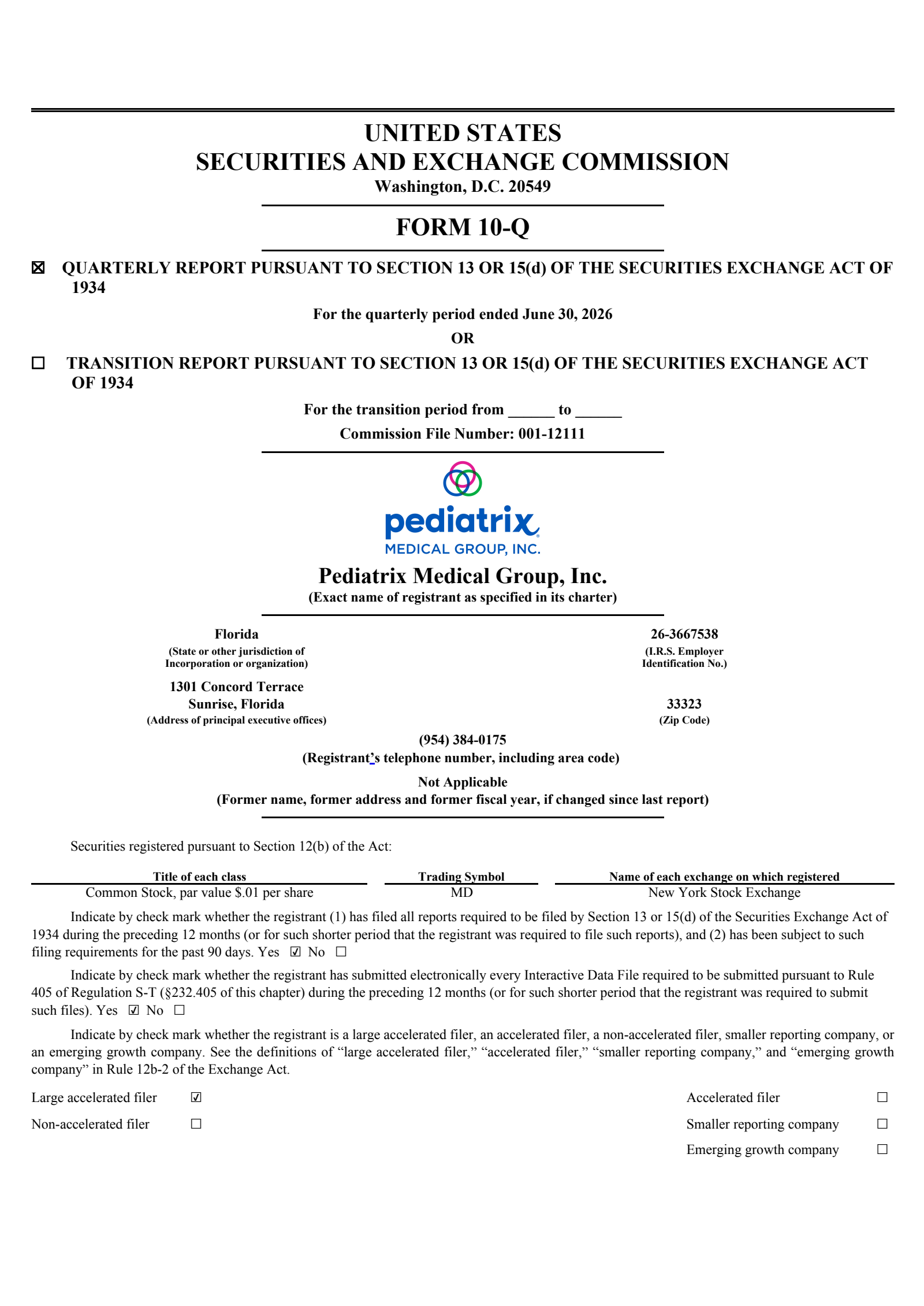Pediatrix Medical Group's Q2 2026 Quarterly report
