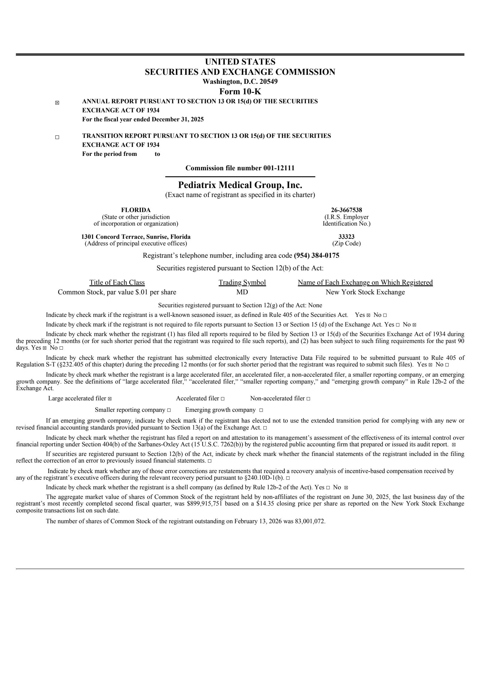 Pediatrix Medical Group's Q4 2025 Annual report