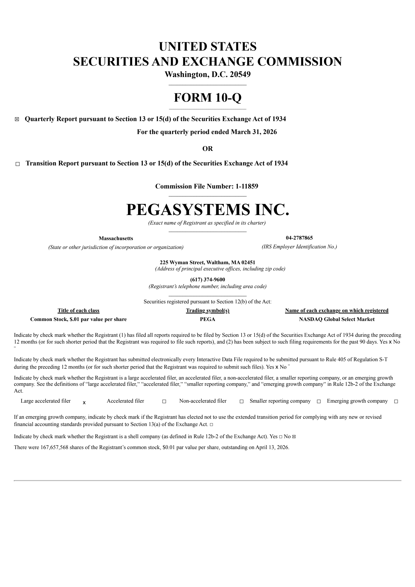 Pegasystems' Q1 2026 Quarterly report