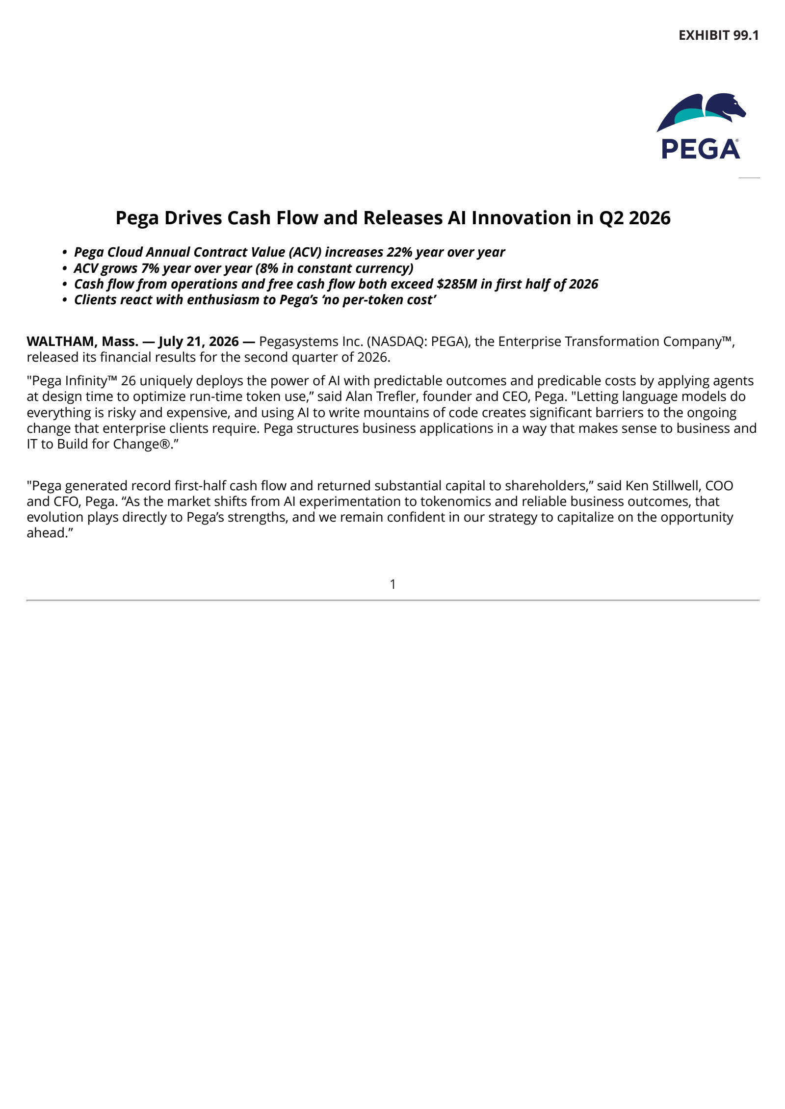Pegasystems' Q2 2026 Press Release