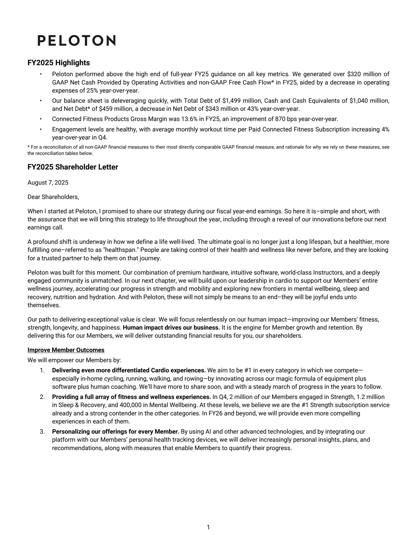 Peloton Interactive's Q4 2025 Press Release