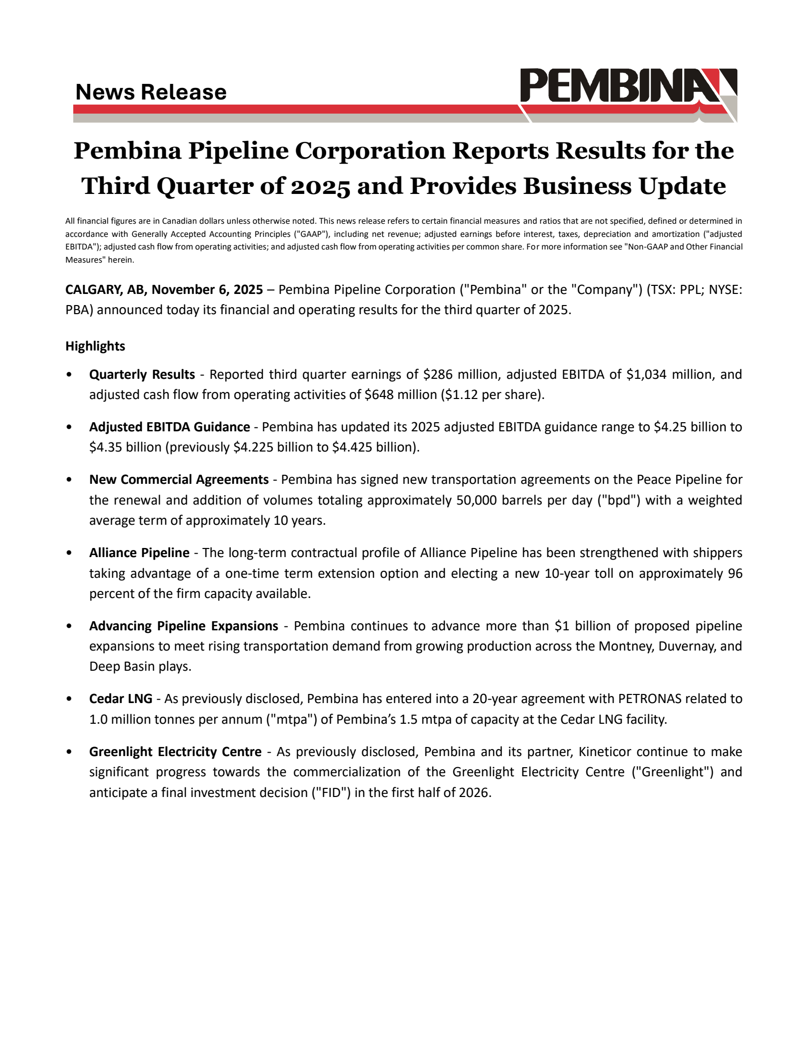 Pembina Pipeline's Q3 2025 Earnings Release