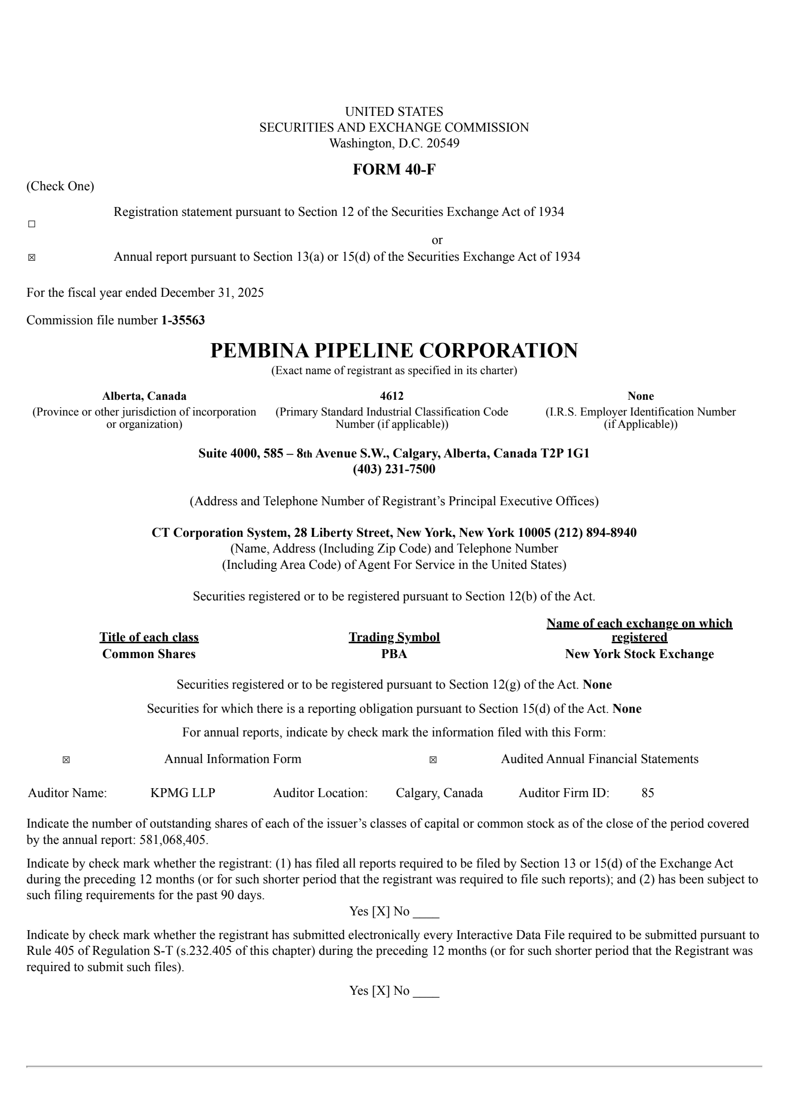 Pembina Pipeline's Q4 2025 Annual report