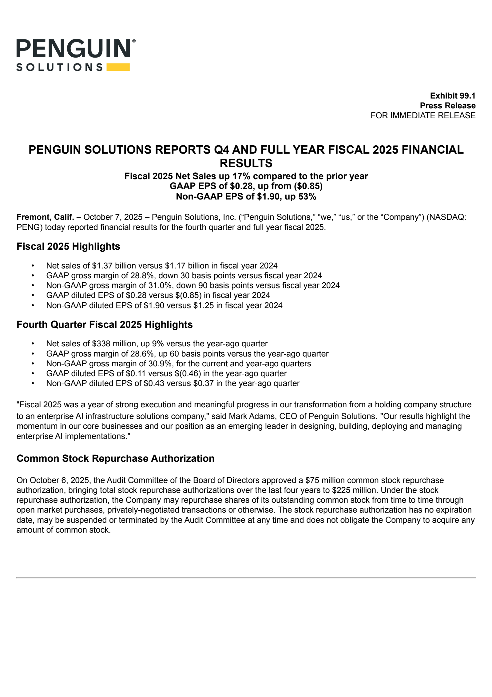 Penguin Solutions' Q4 2025 Earnings Release