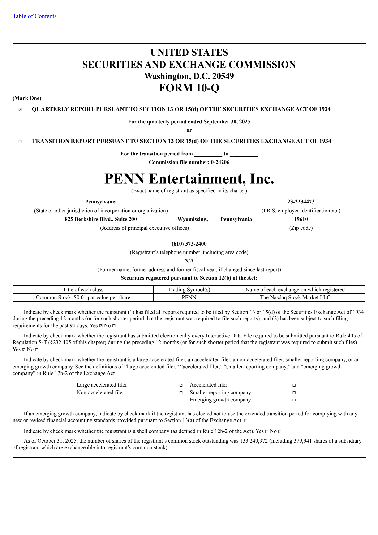 PENN Entertainment's Q3 2025 Quarterly Report