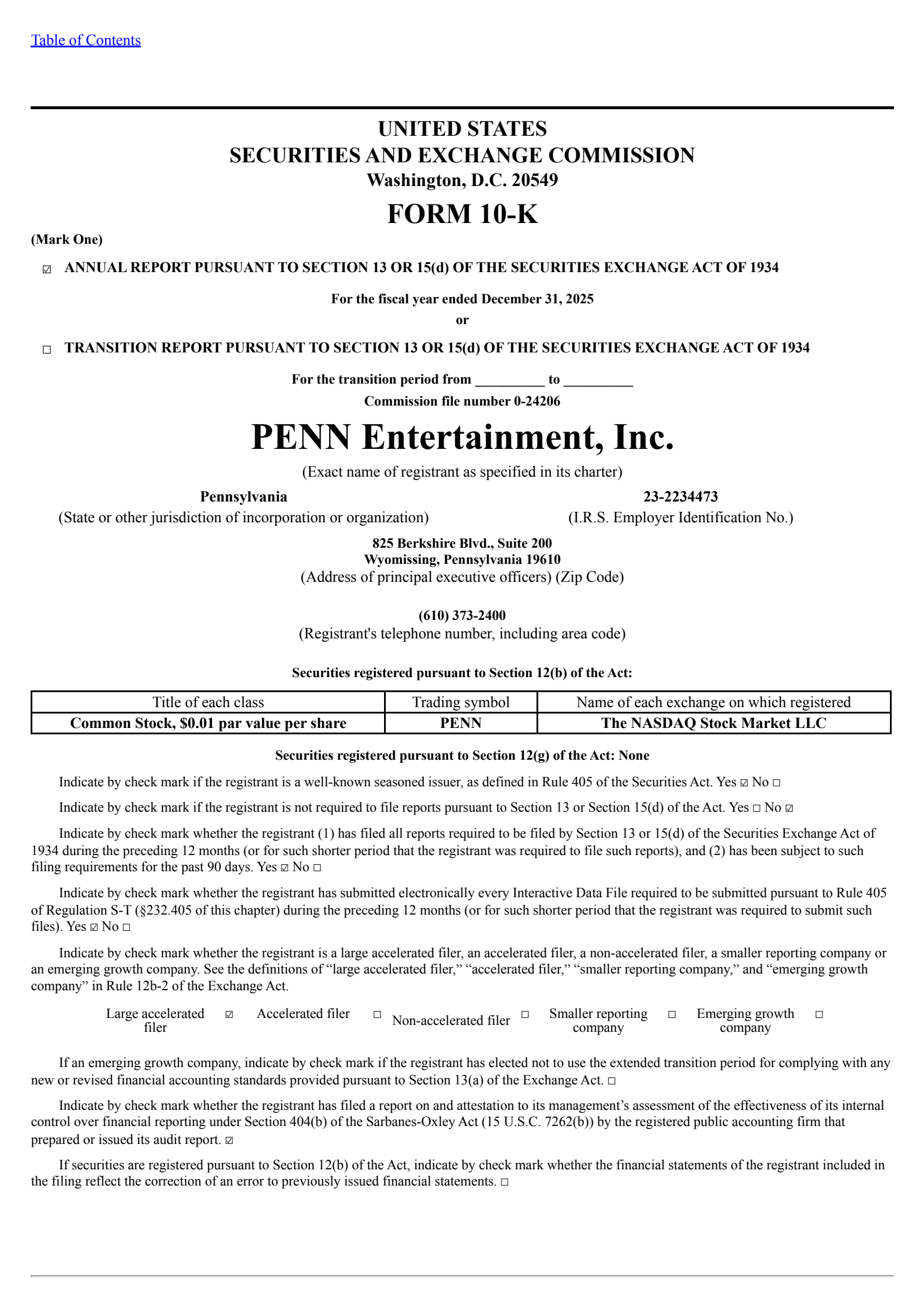 PENN Entertainment's Q4 2025 Annual report