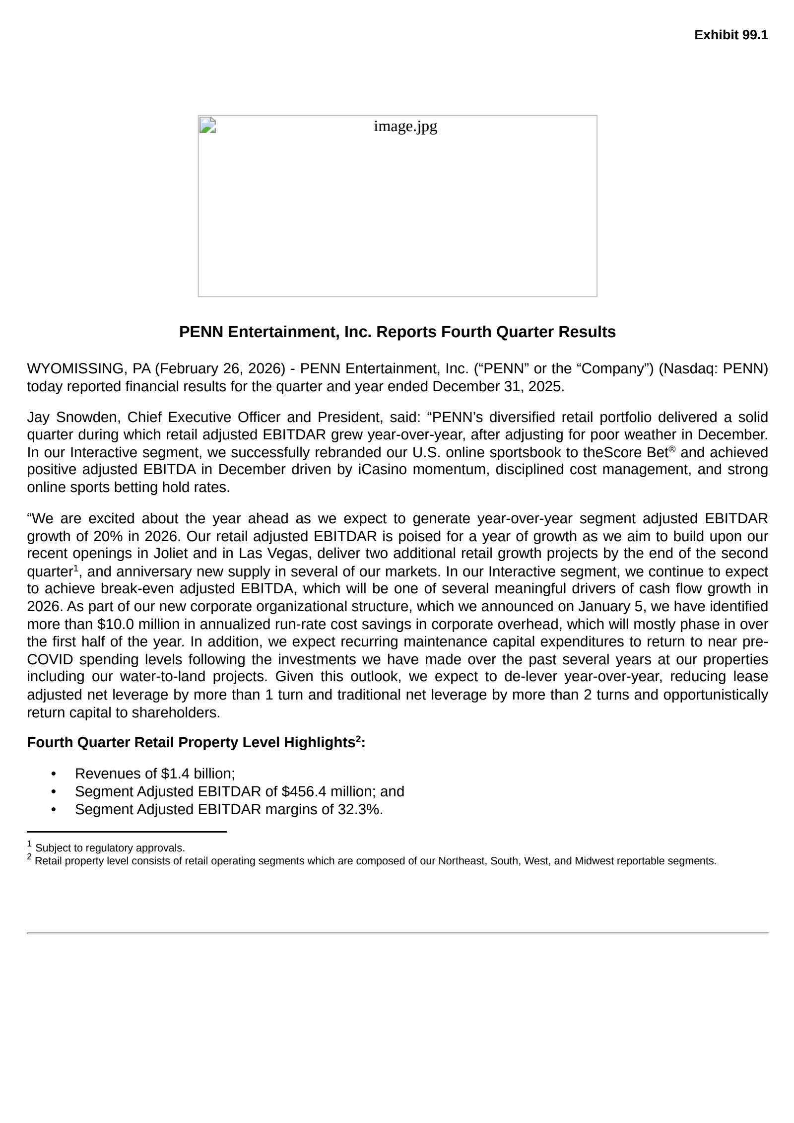 PENN Entertainment's Q4 2025 Press Release