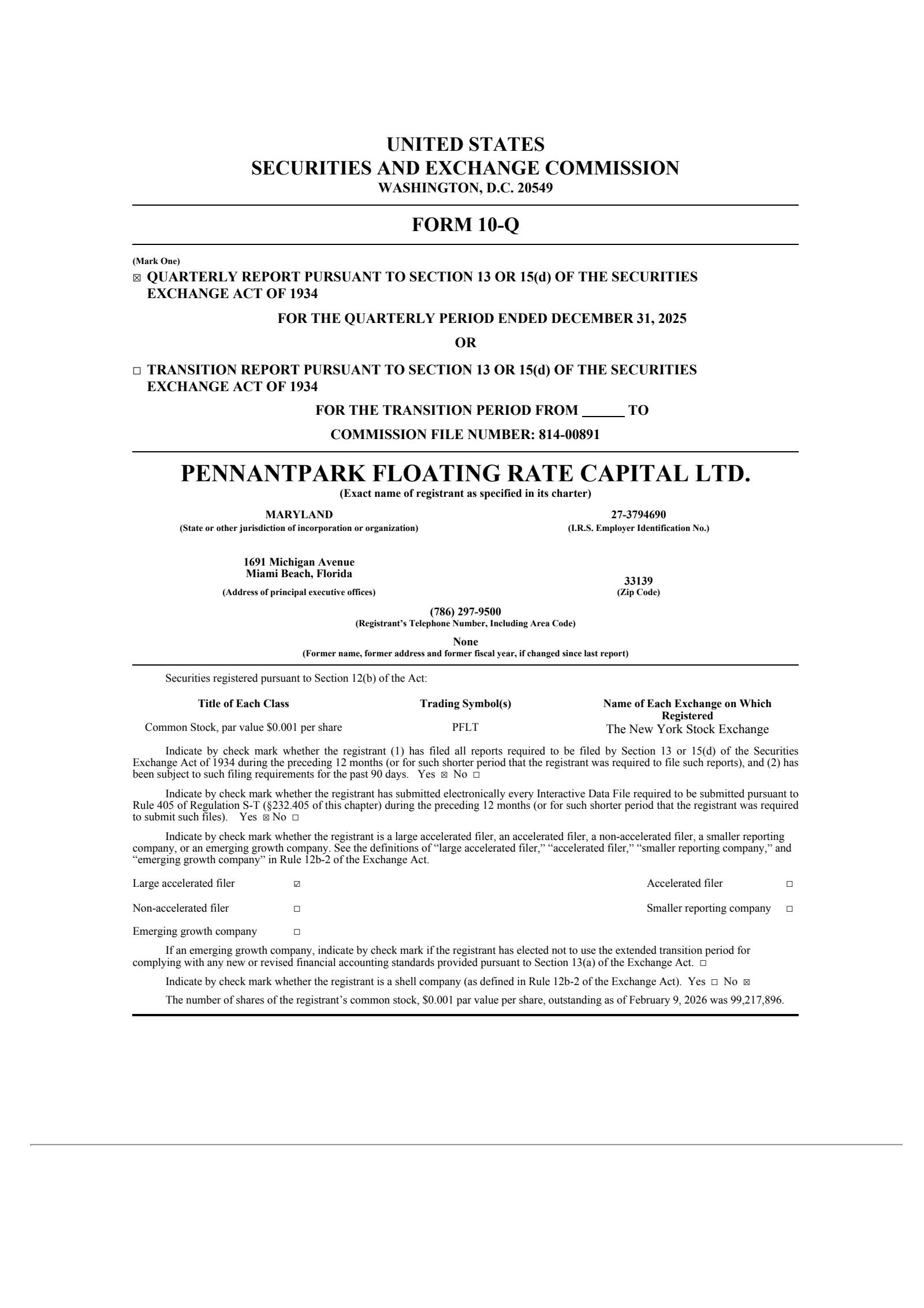PennantPark Floating Rate Capital's Q1 2026 Quarterly report