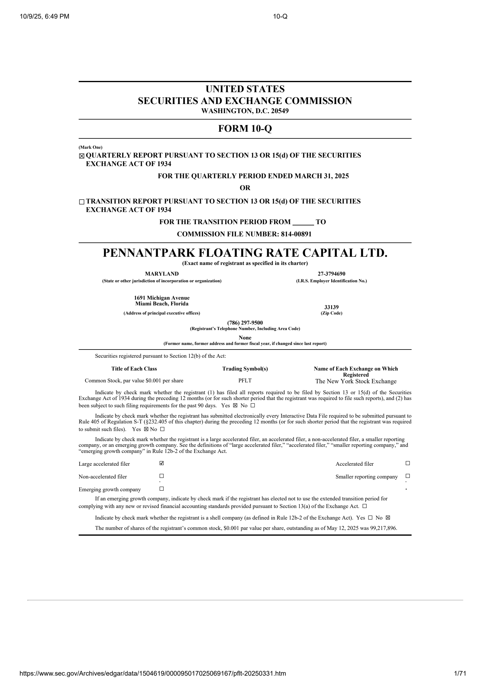 PennantPark Floating Rate Capital's Q2 2025 Quarterly Report