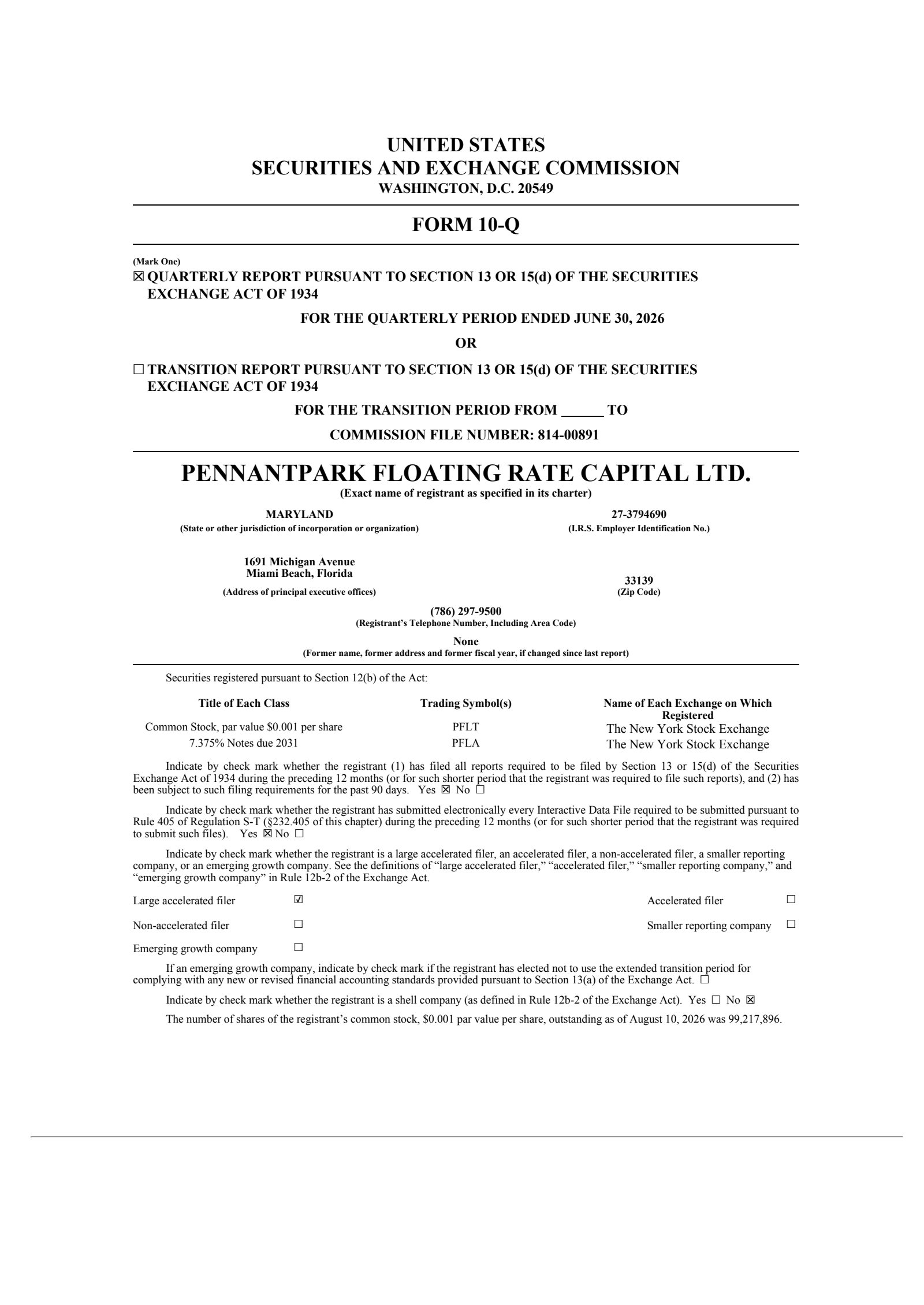 PennantPark Floating Rate Capital's Q3 2026 Quarterly report