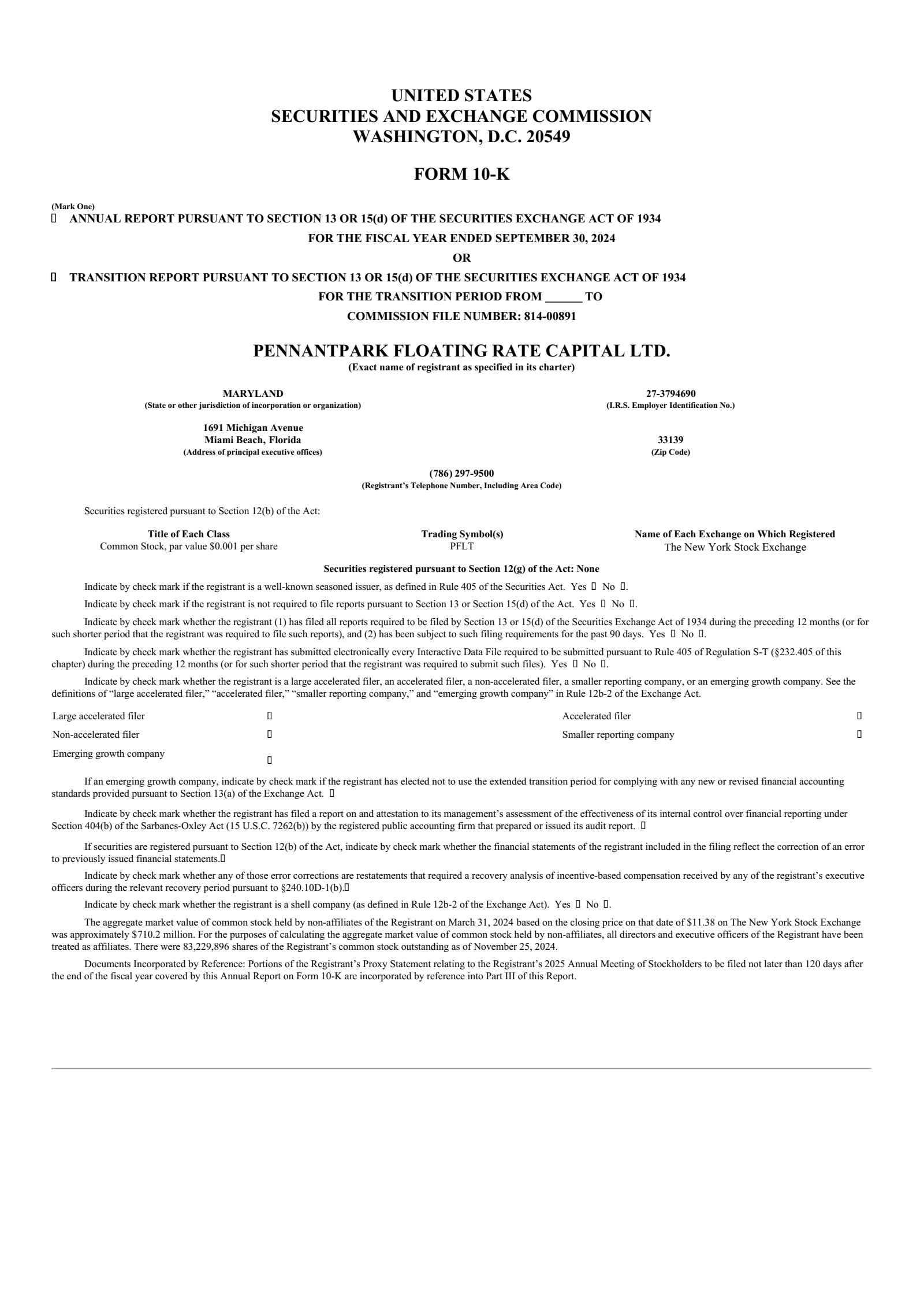 PennantPark Floating Rate Capital's Q4 2024 Annual report