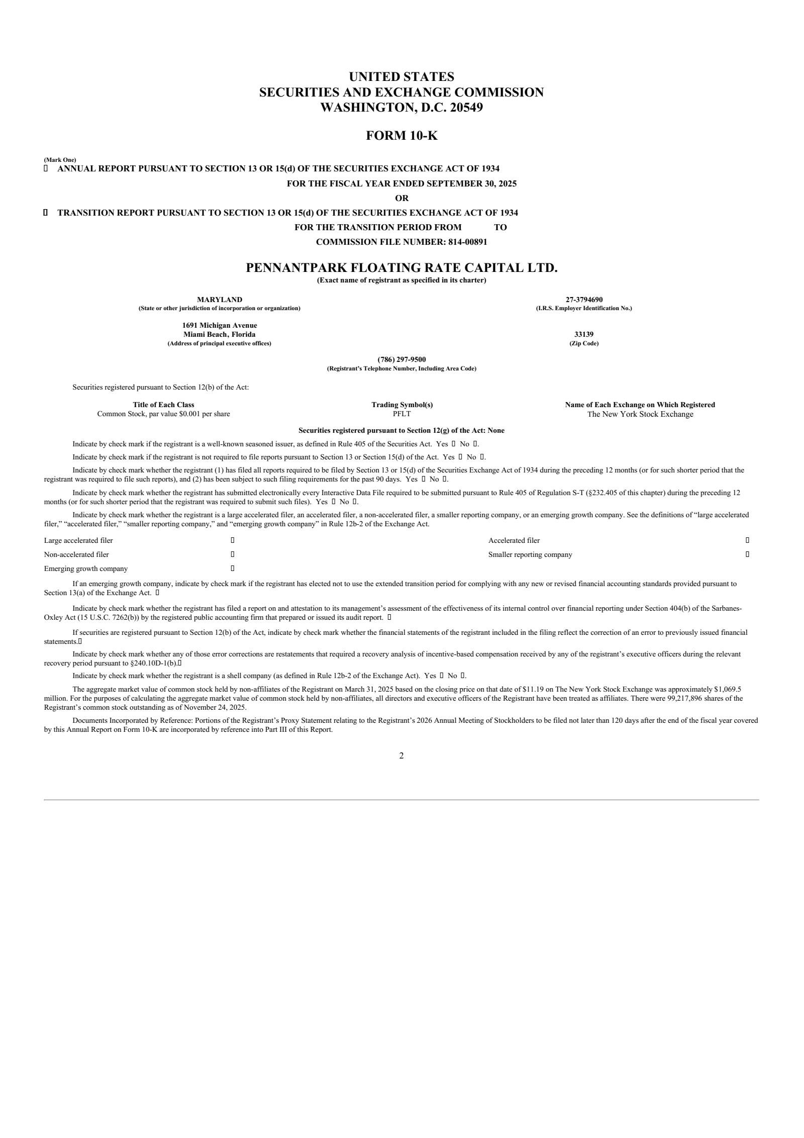 PennantPark Floating Rate Capital's Q4 2025 Annual report