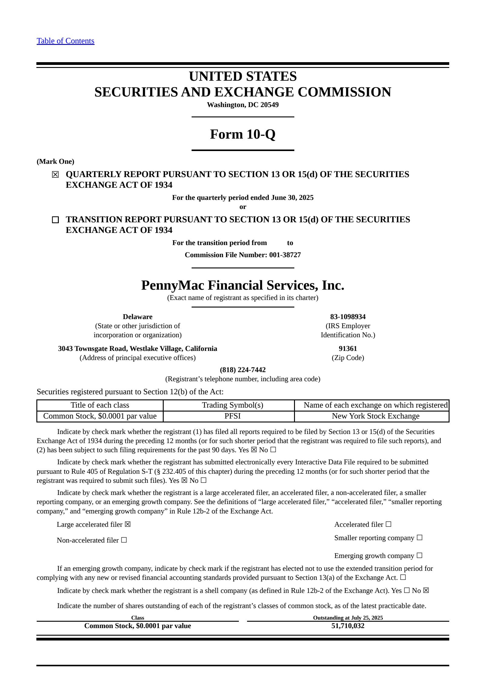 PennyMac Financial Services' Q2 2025 Quarterly report