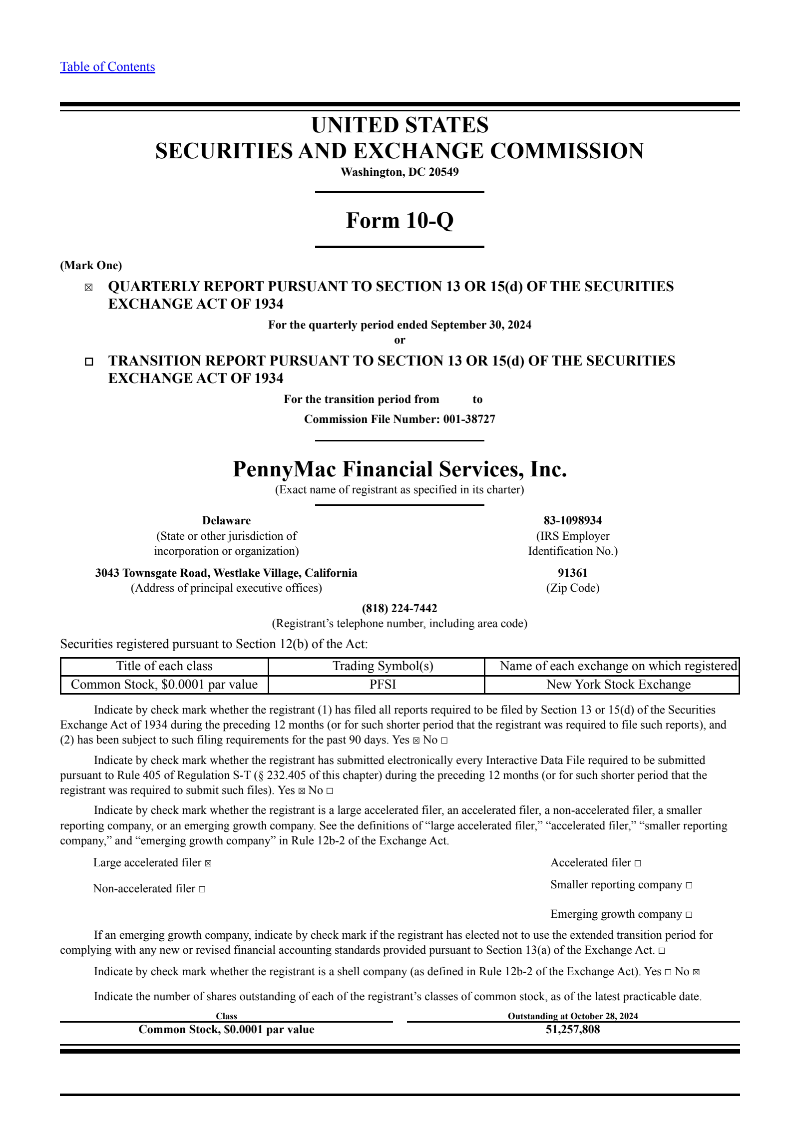 PennyMac Financial Services' Q3 2024 Quarterly report