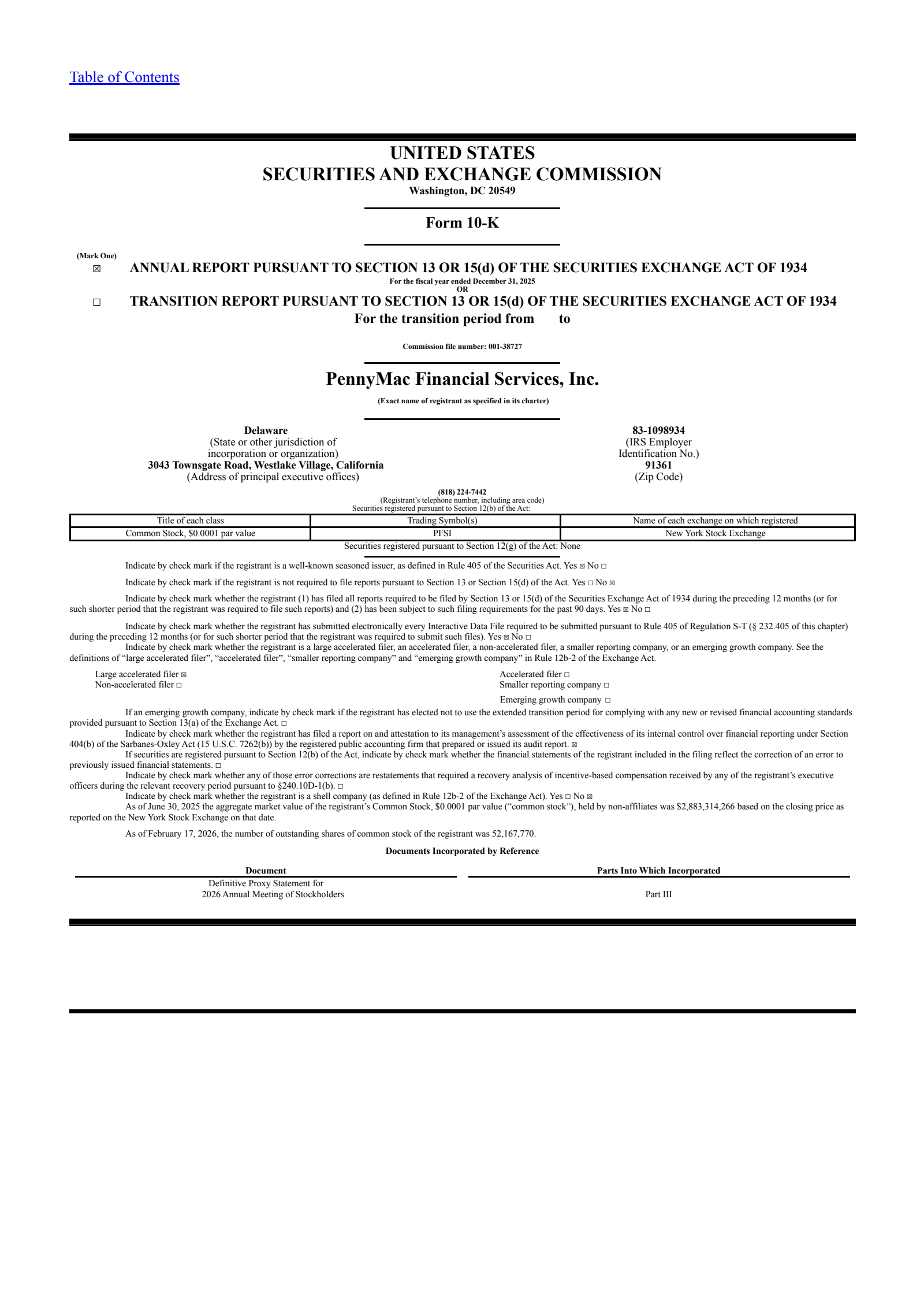 PennyMac Financial Services' Q4 2025 Annual report