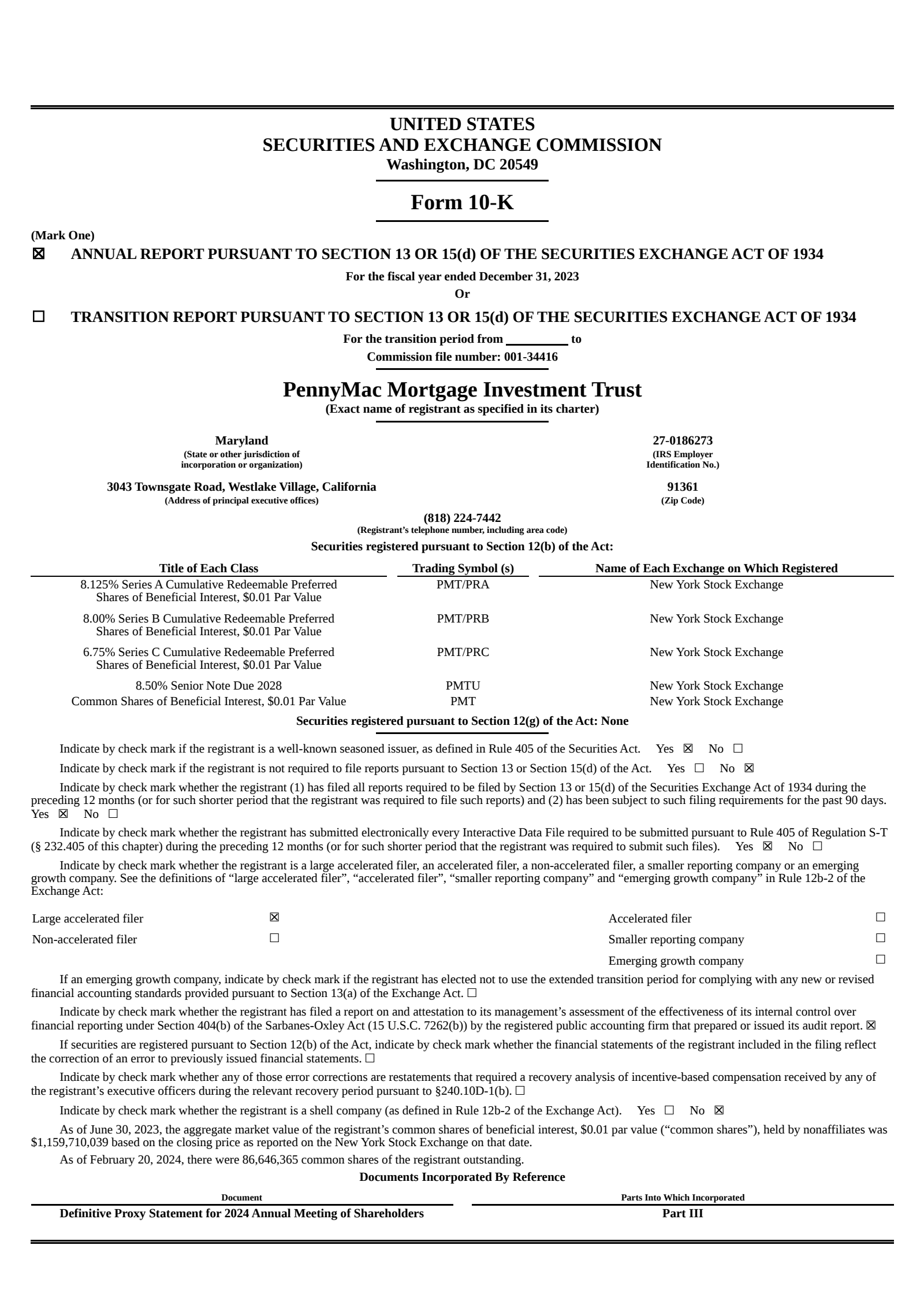 PennyMac Mortgage Investment Trust's Q4 2023 Annual report