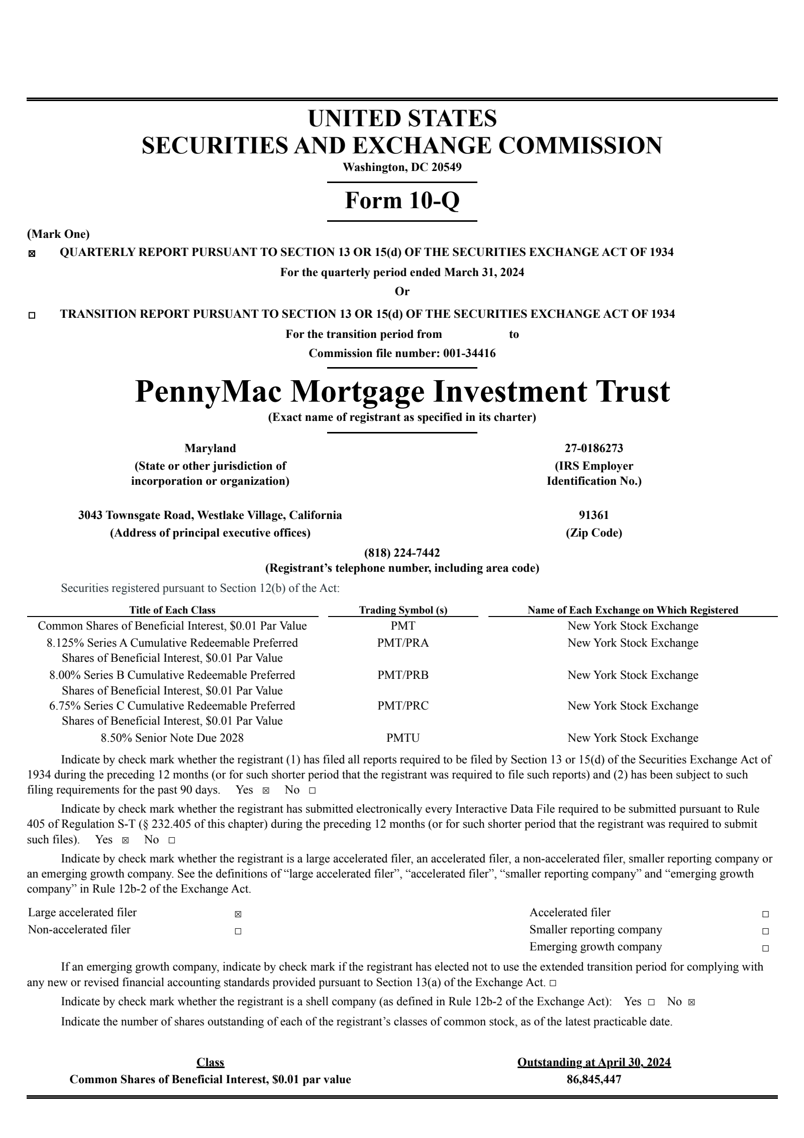 PennyMac Mortgage Investment Trust's Q1 2024 Quarterly report
