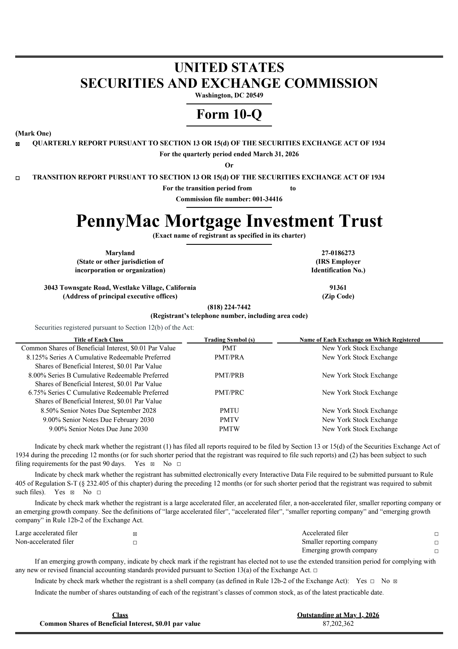 PennyMac Mortgage Investment Trust's Q1 2026 Quarterly report