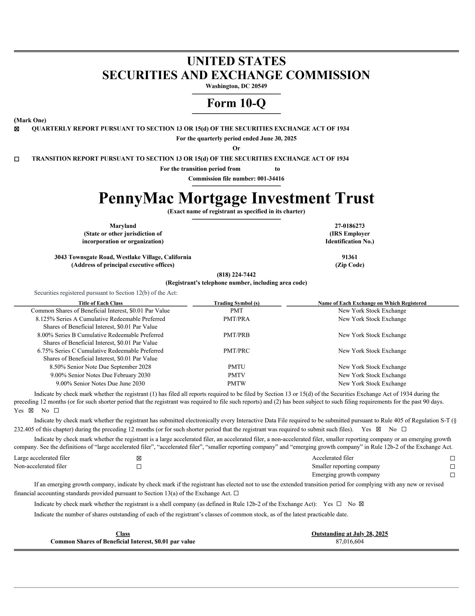 PennyMac Mortgage Investment Trust's Q2 2025 Quarterly Report