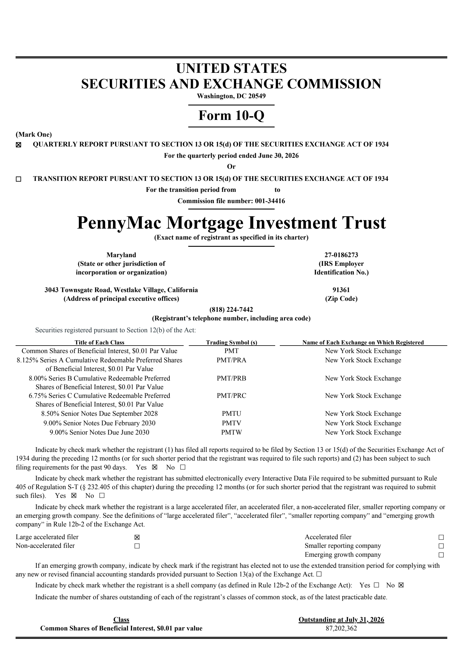 PennyMac Mortgage Investment Trust's Q2 2026 Quarterly report