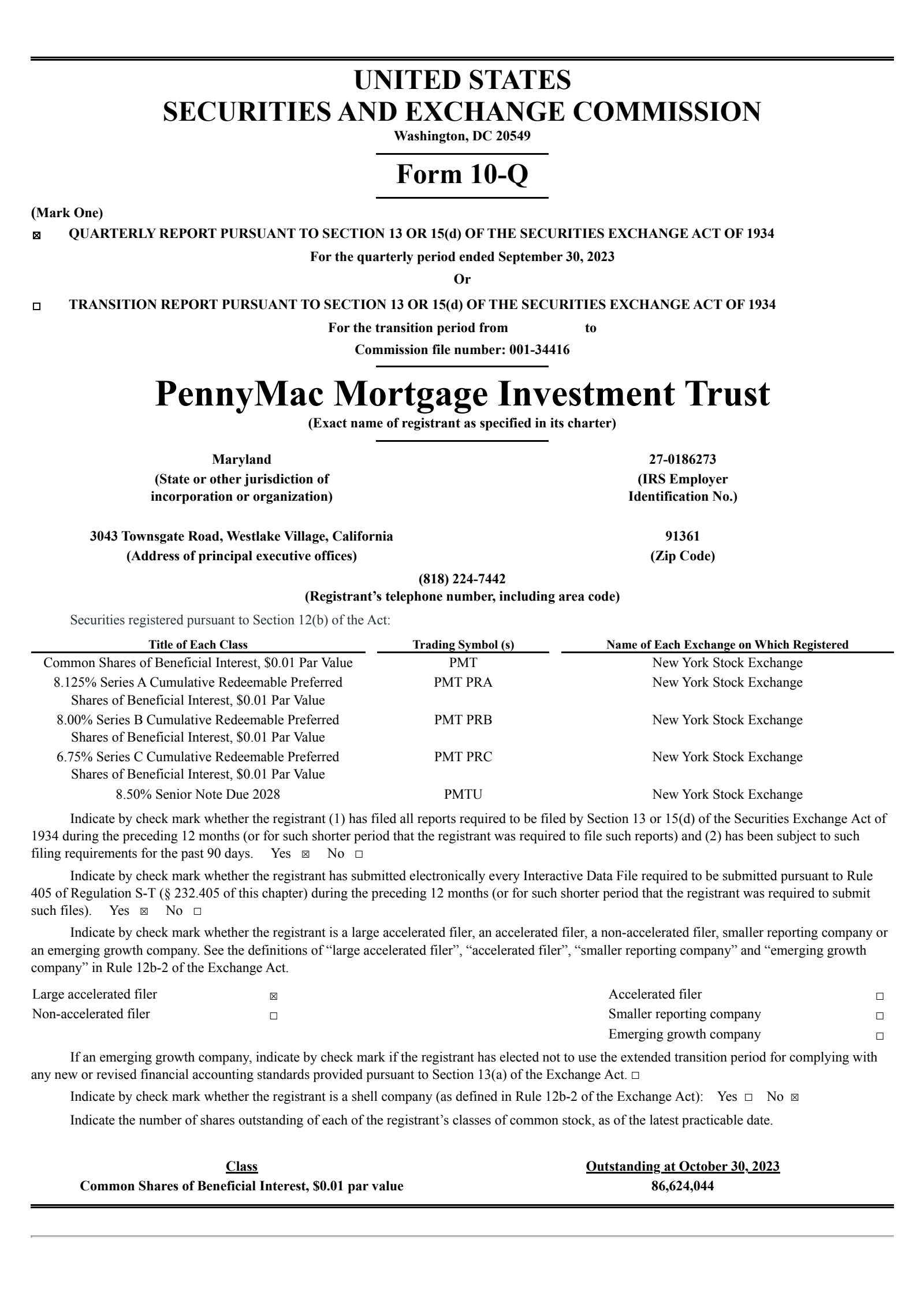 PennyMac Mortgage Investment Trust's Q3 2023 Quarterly report