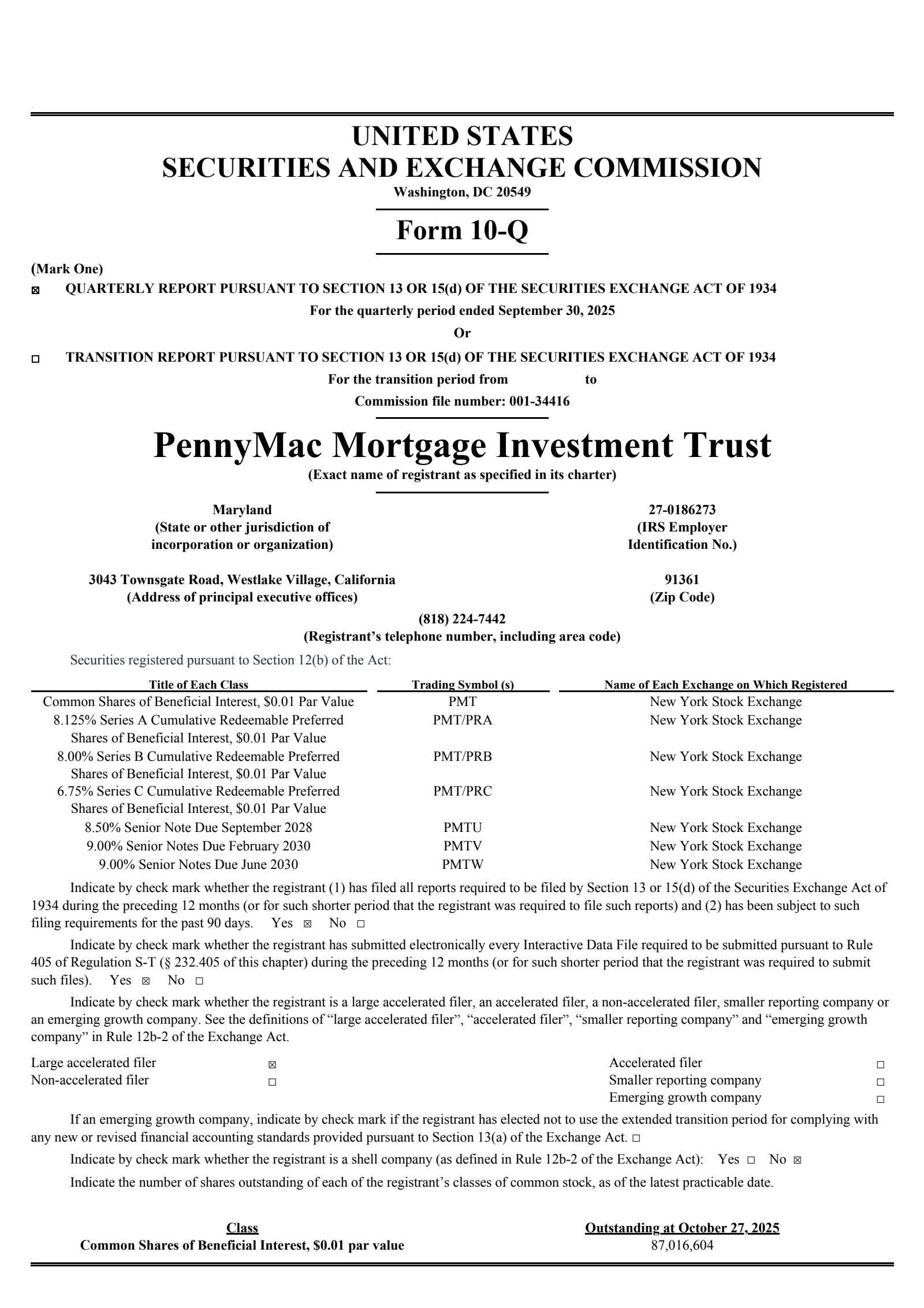 PennyMac Mortgage Investment Trust's Q3 2025 Quarterly Report