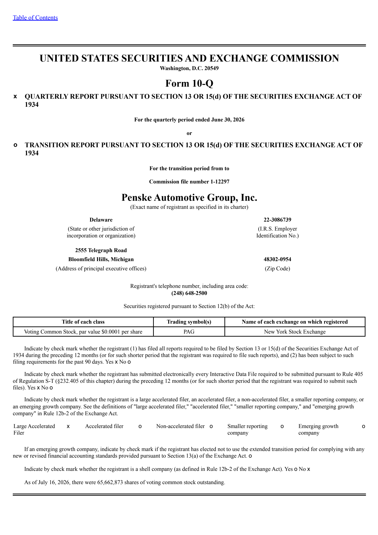 Penske Automotive Group's Q2 2026 Quarterly report