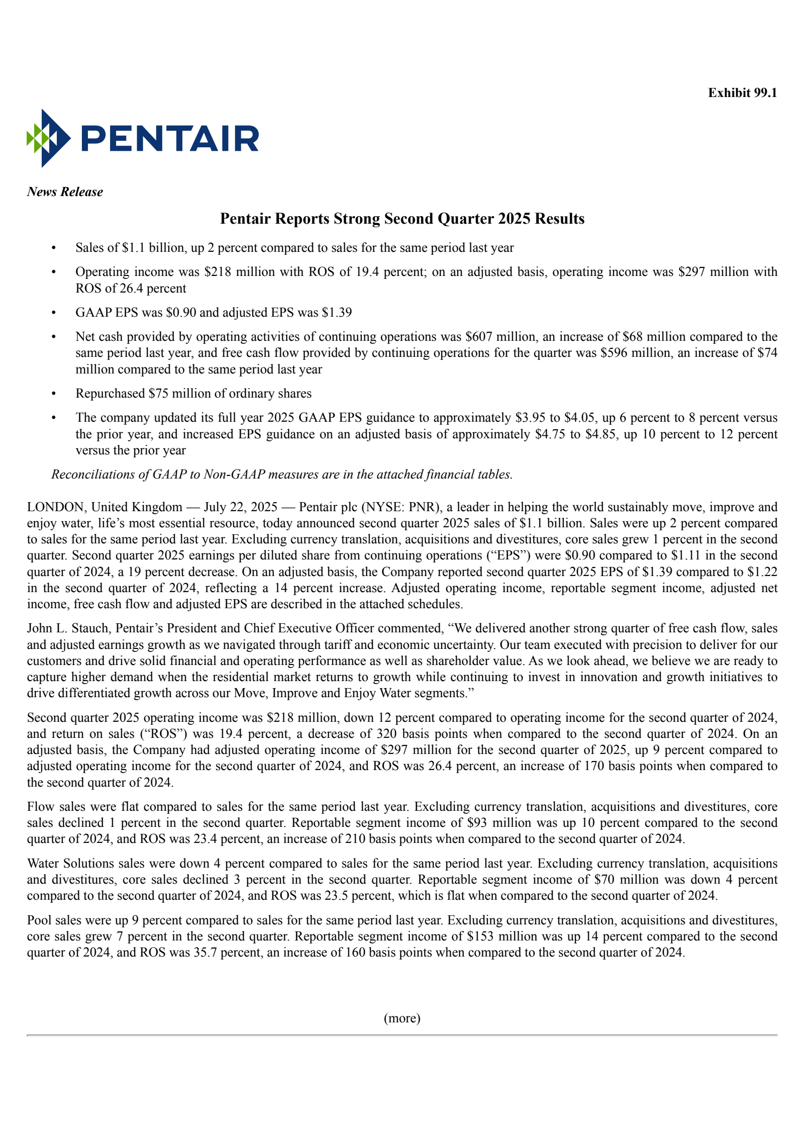 Pentair's Q2 2025 Press Release