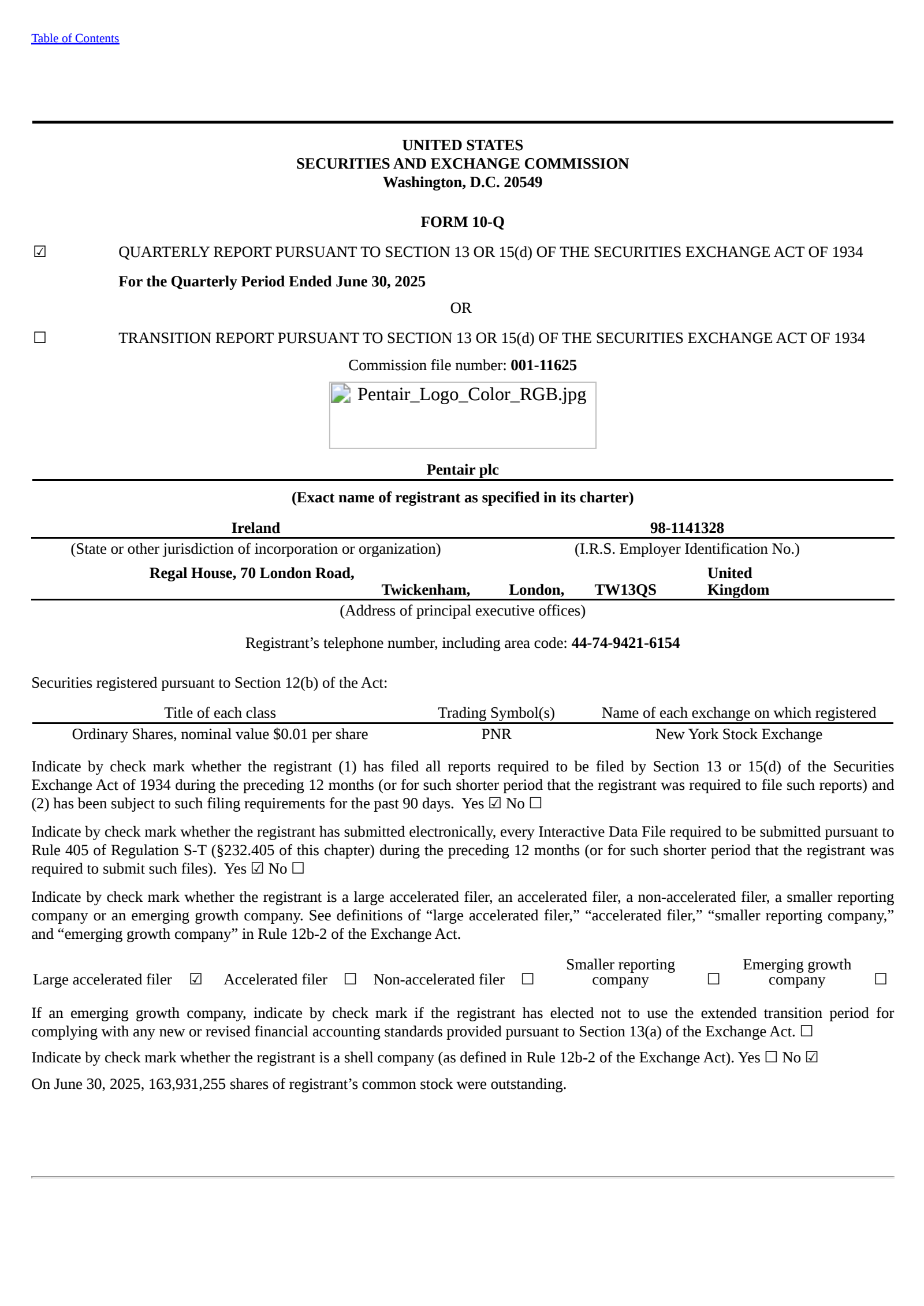 Pentair's Q2 2025 Quarterly report