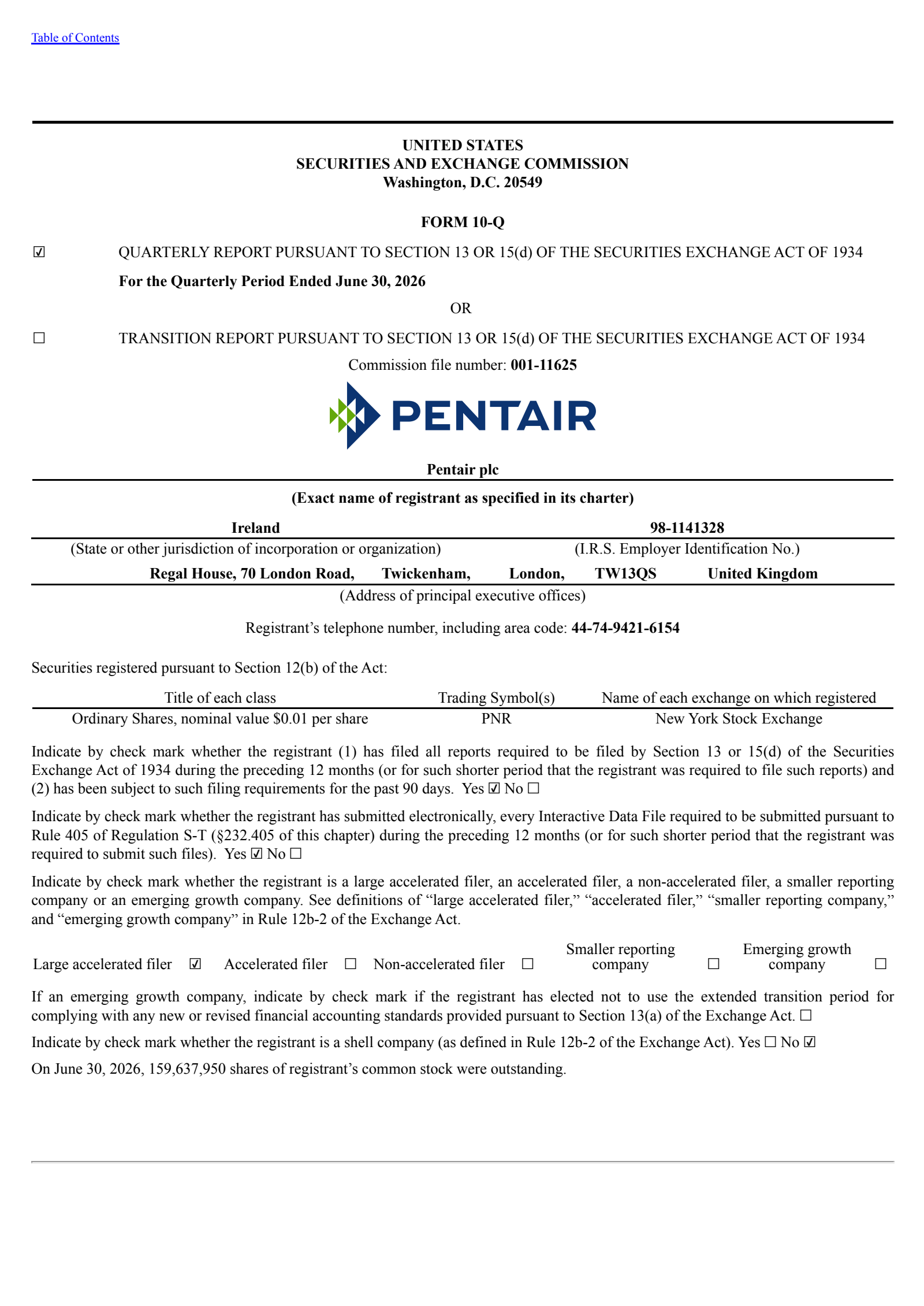 Pentair's Q2 2026 Quarterly report