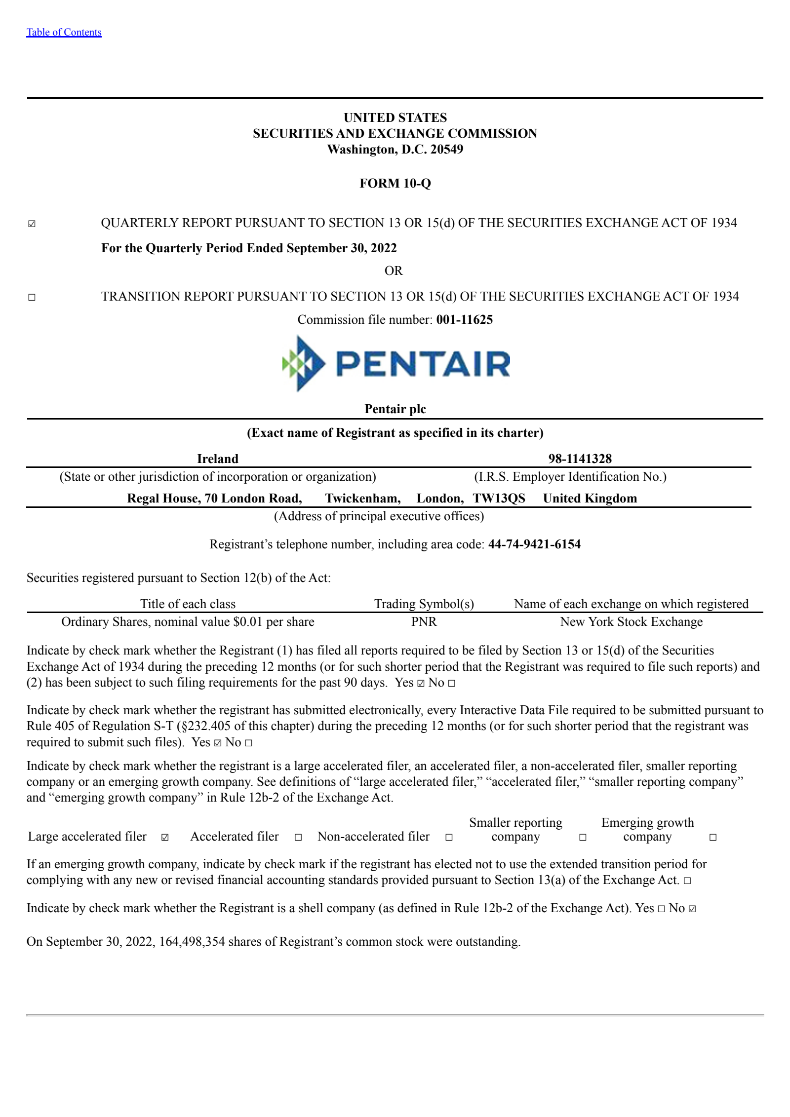 Pentair's Q3 2022 Quarterly report