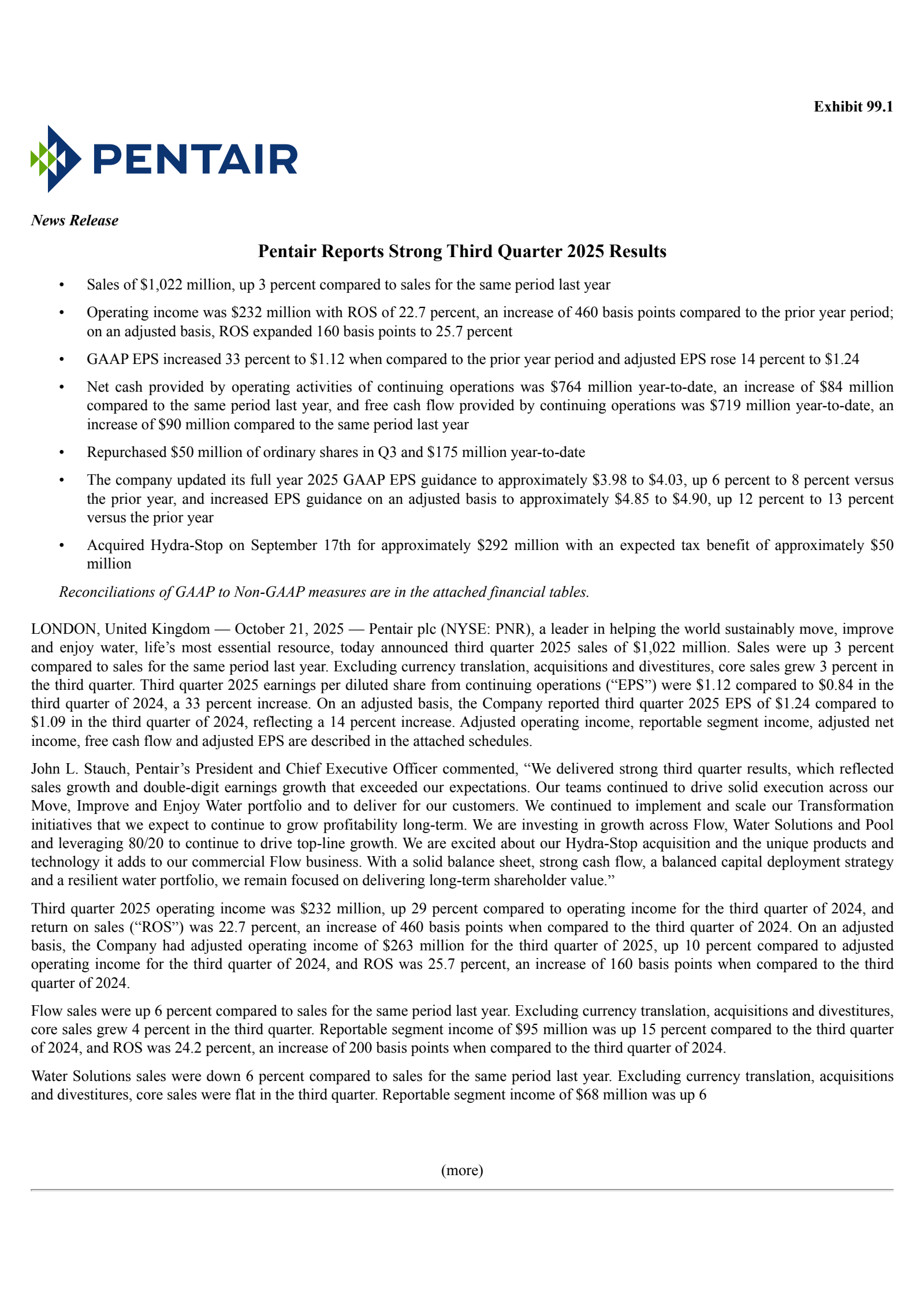 Pentair's Q3 2025 Earnings Release