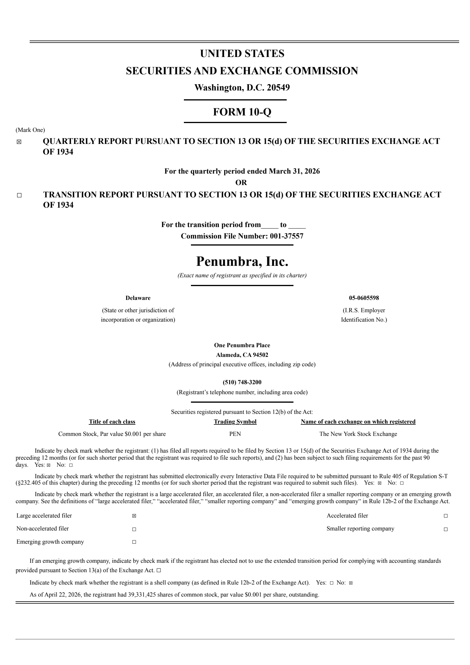 Penumbra's Q1 2026 Quarterly report