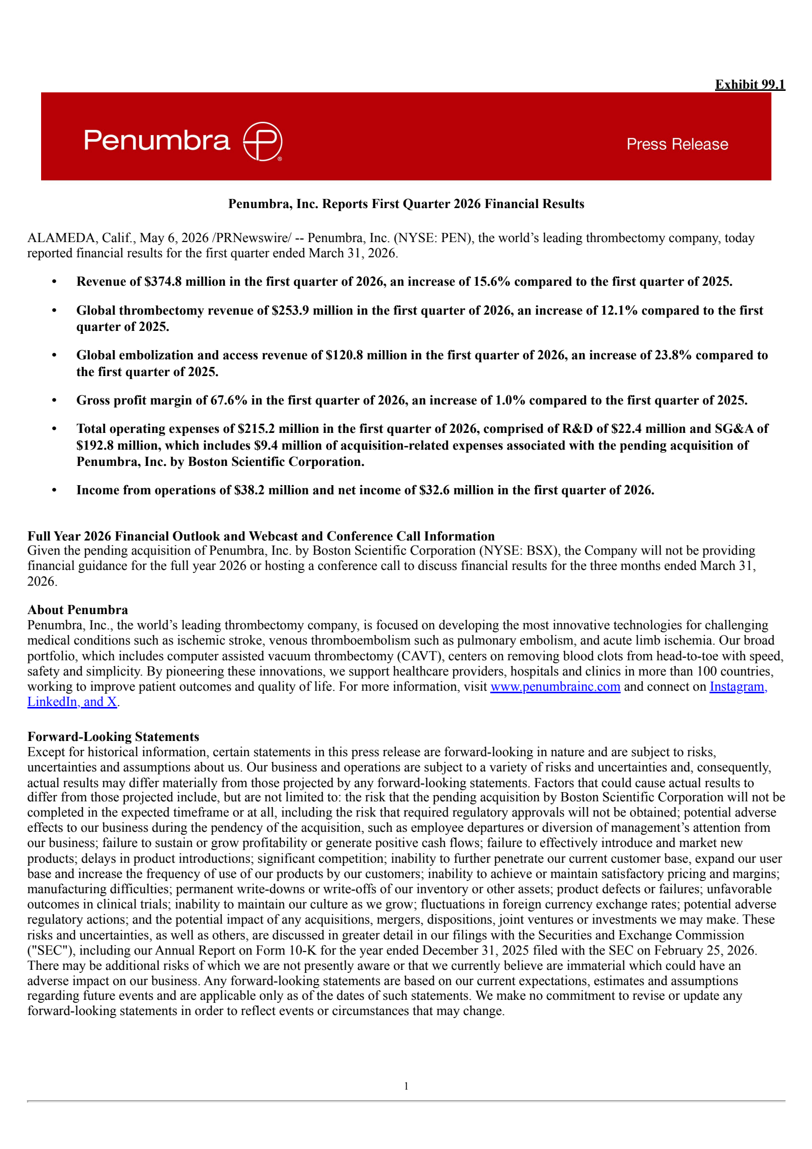 Penumbra's Q1 2026 Press Release
