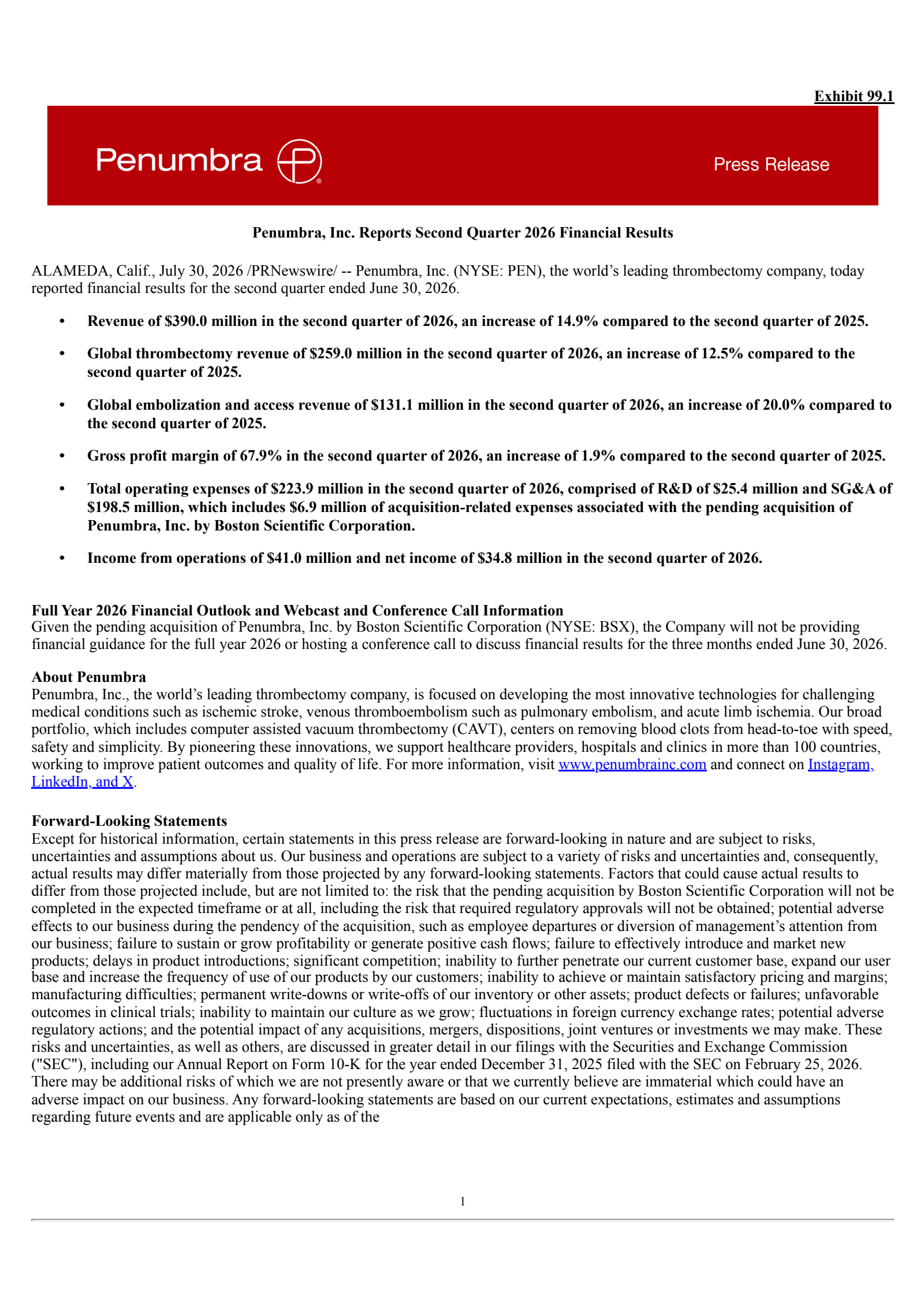 Penumbra's Q2 2026 Press Release