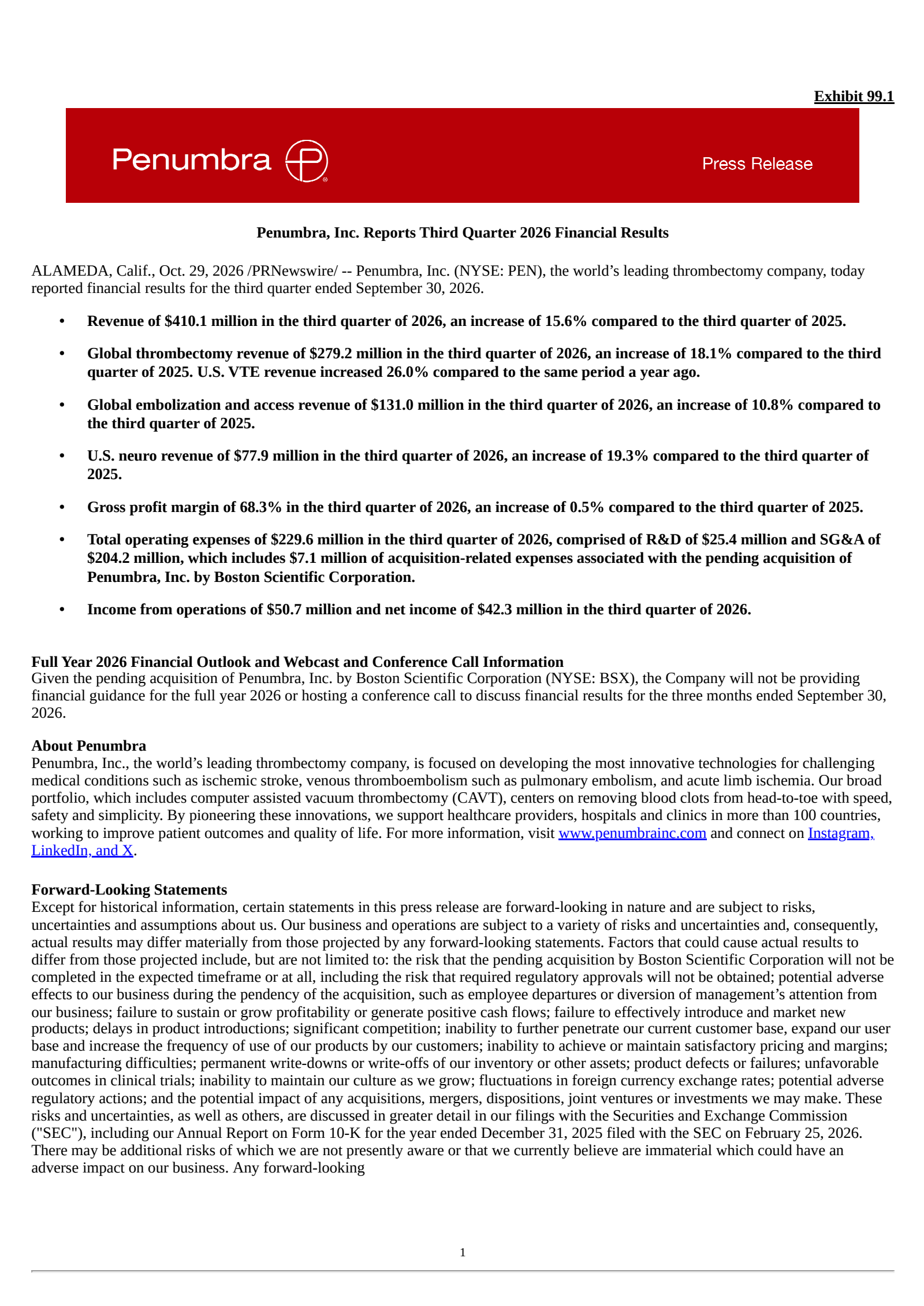 Penumbra's Q3 2026 Press Release