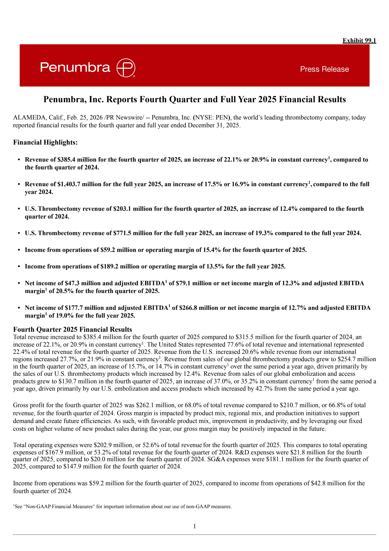 Penumbra's Q4 2025 Press Release