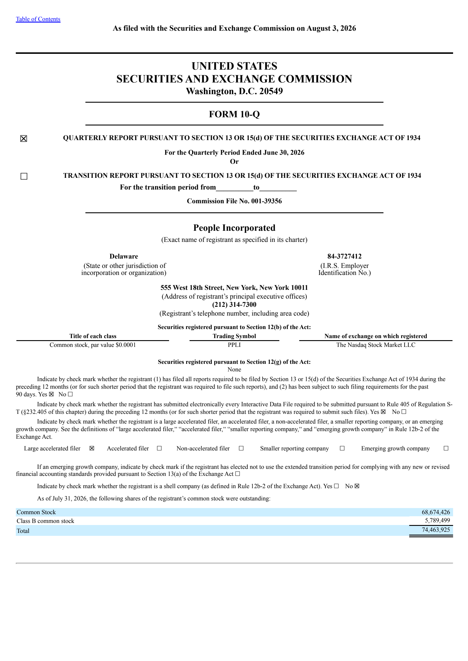 People Incorporated Common Stock's Q2 2026 Quarterly report