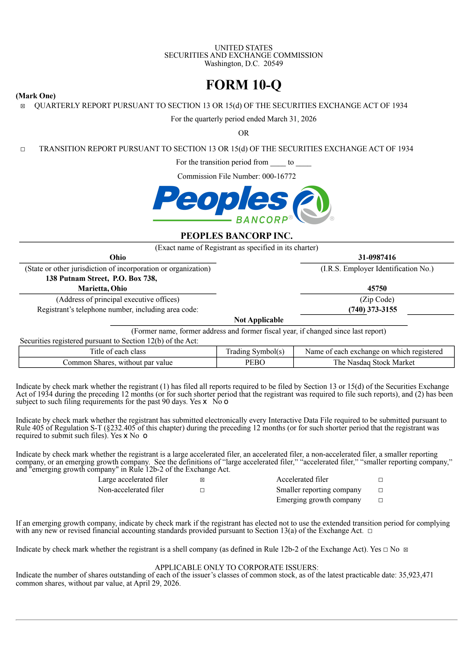 Peoples Bancorp's Q1 2026 Quarterly report