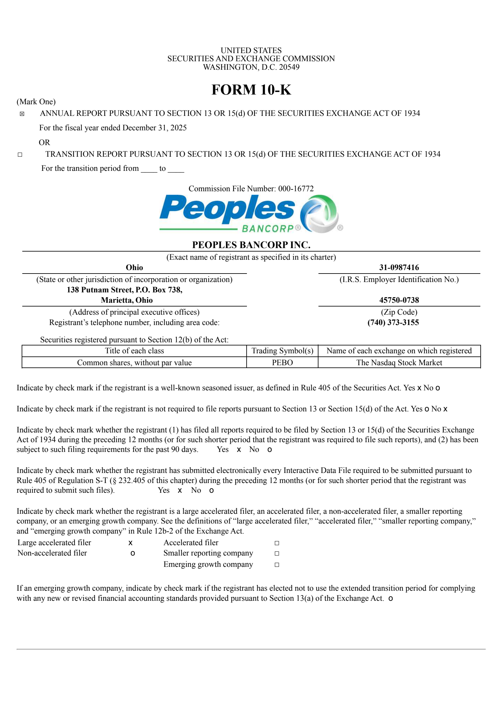 Peoples Bancorp's Q4 2025 Annual report
