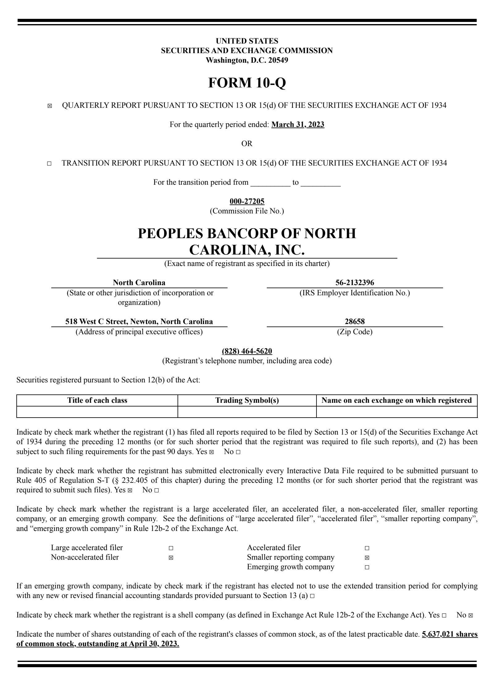 Peoples Bancorp of North Carolina's Q1 2023 Quarterly report