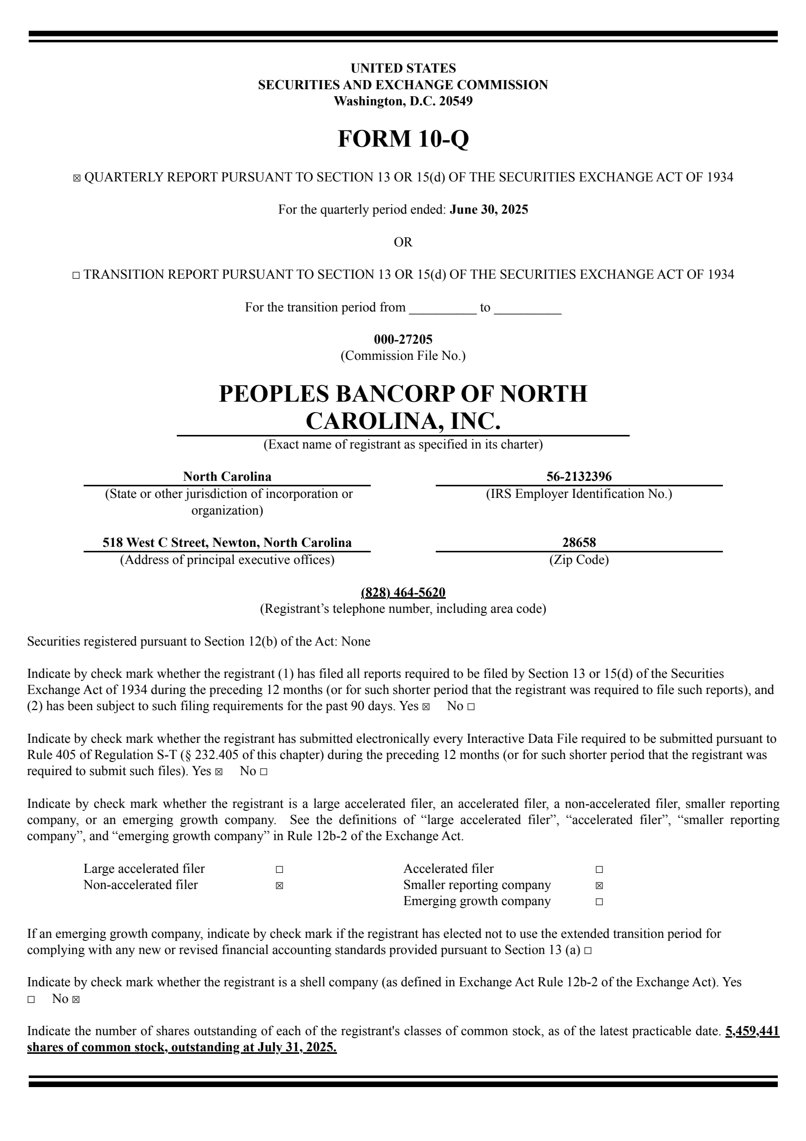 Peoples Bancorp of North Carolina's Q2 2025 Quarterly report