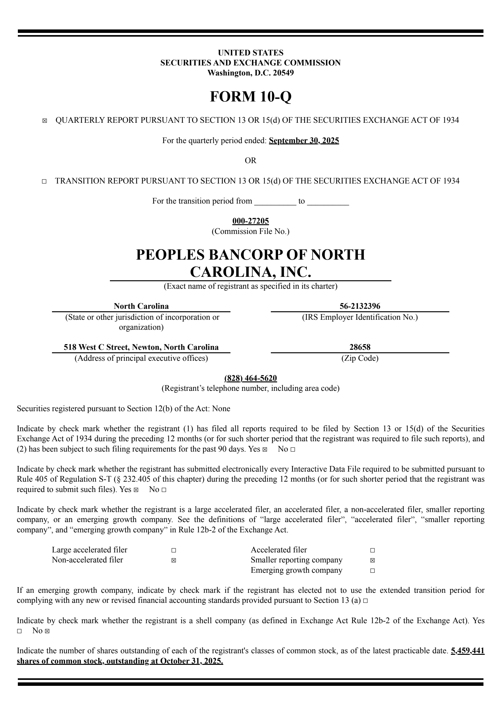 Peoples Bancorp of North Carolina's Q3 2025 Quarterly Report