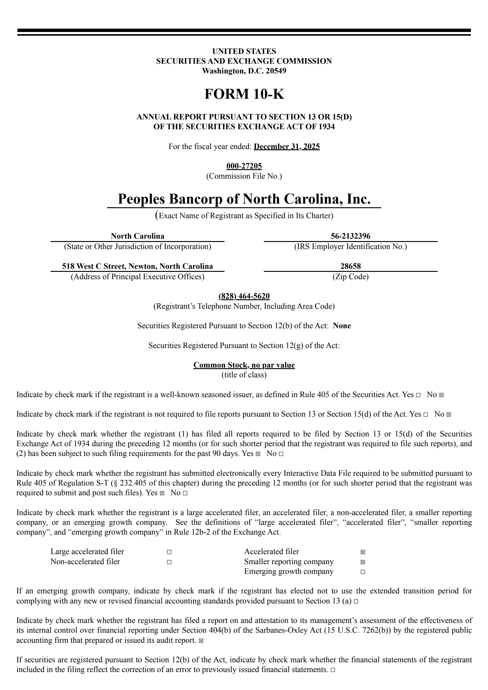 Peoples Bancorp of North Carolina's Q4 2025 Annual report
